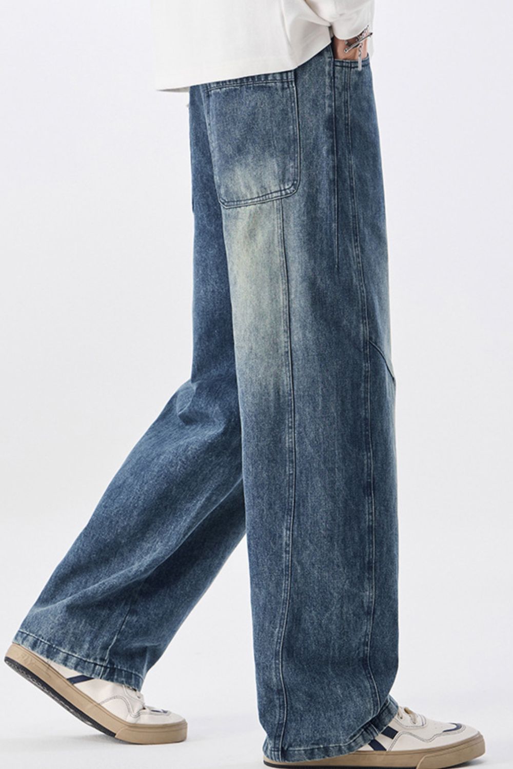 Men's Plus Size Vintage Wash Wide Leg Jeans