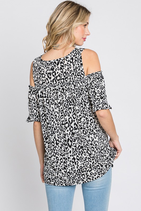 Full Size Leopard Round Neck Cold Shoulder T-Shirt Plus Size