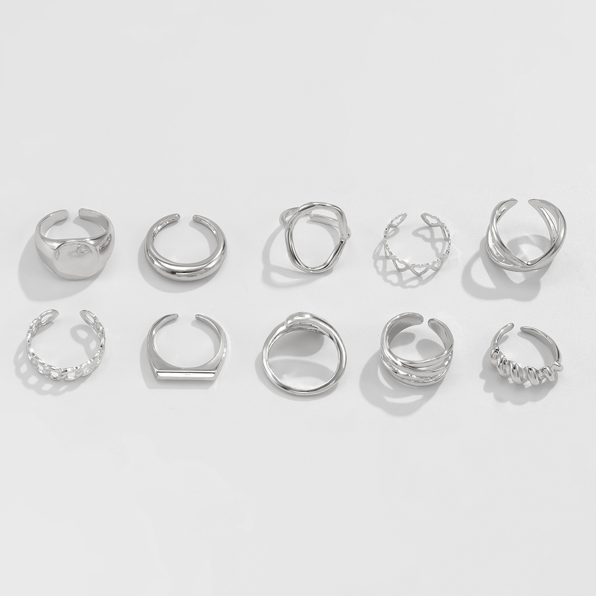 10-Piece Alloy Geometric Ring