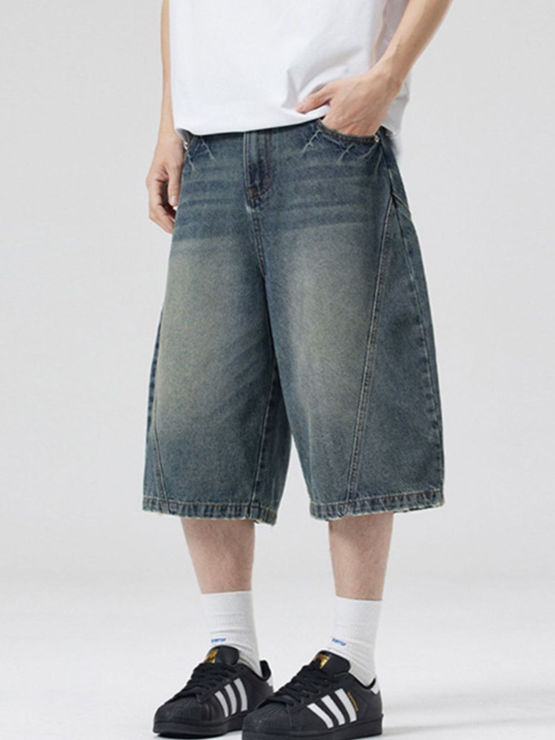 Men's Vintage Washed Denim Bermuda Shorts