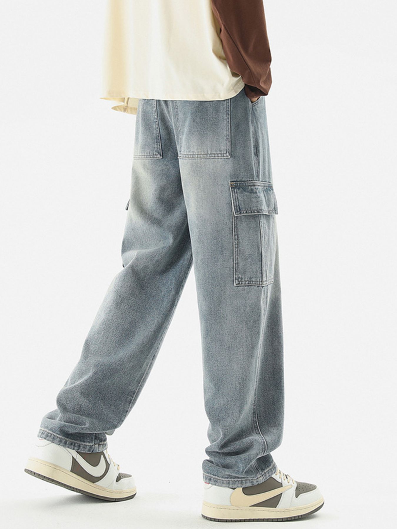 Men's Full Size Wash Relaxed Fit Cargo Jeans Plus Size