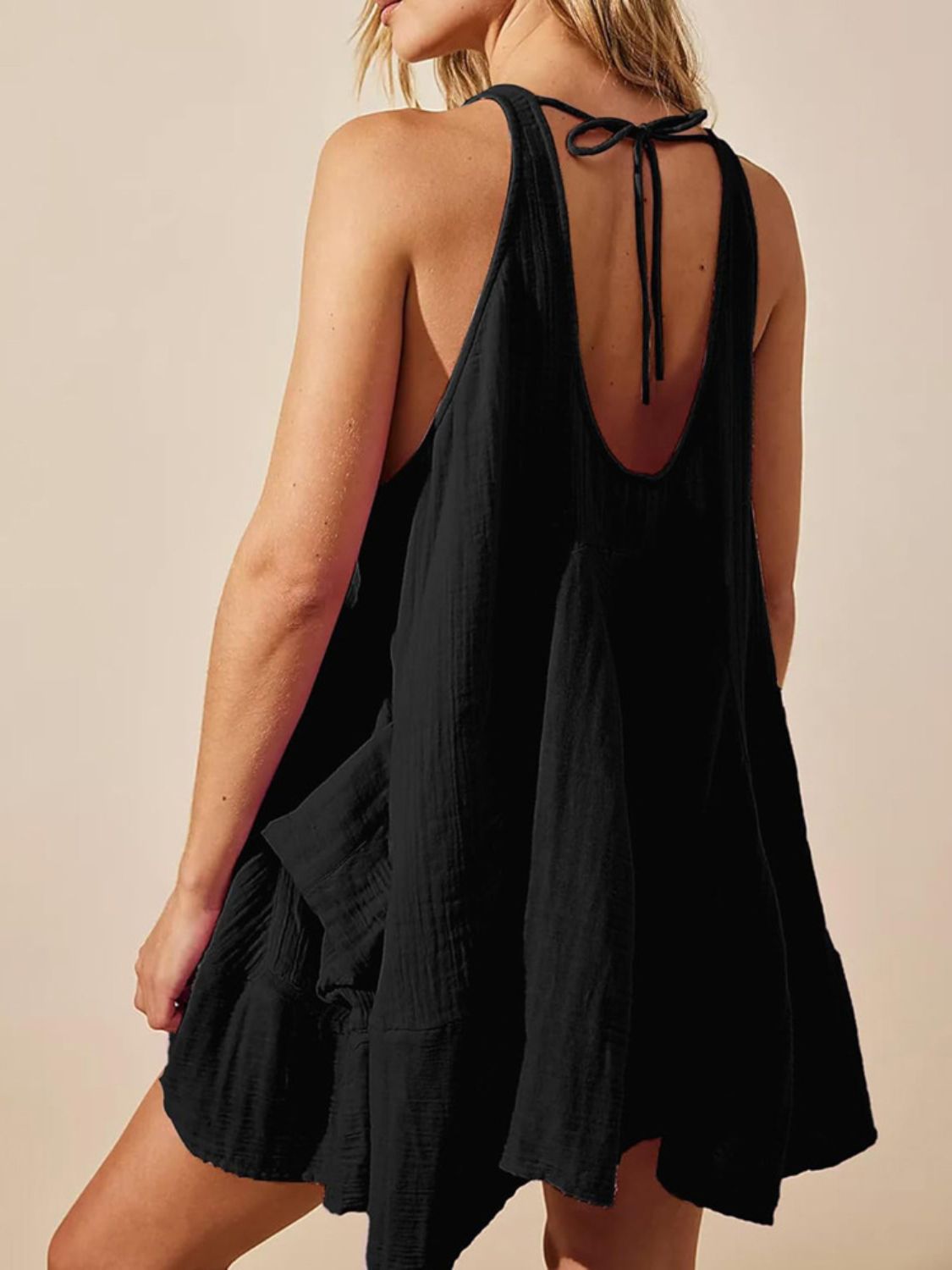 Tied Scoop Neck Wide Strap Mini Dress