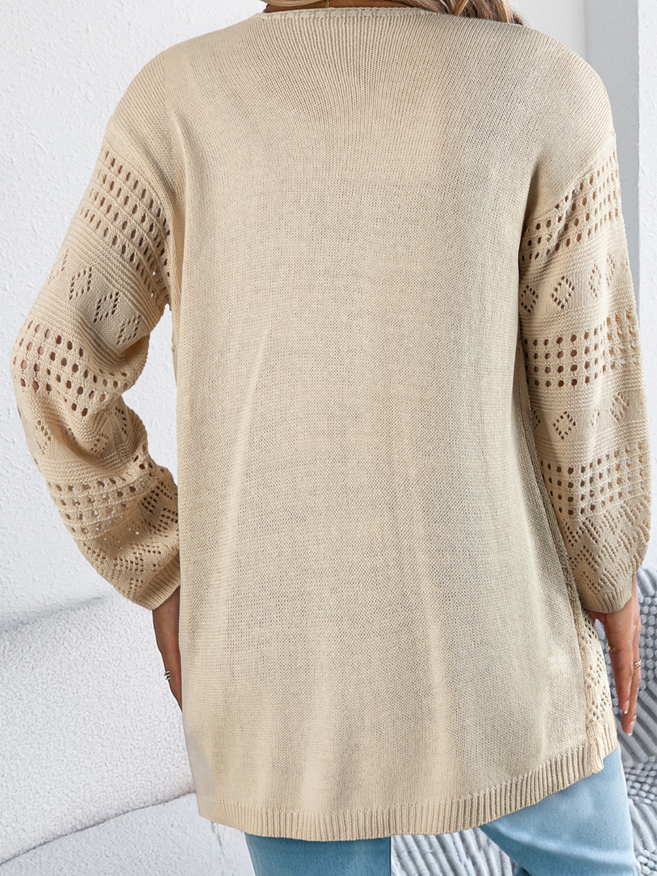 Hollowed Knit Open Front Cardigan