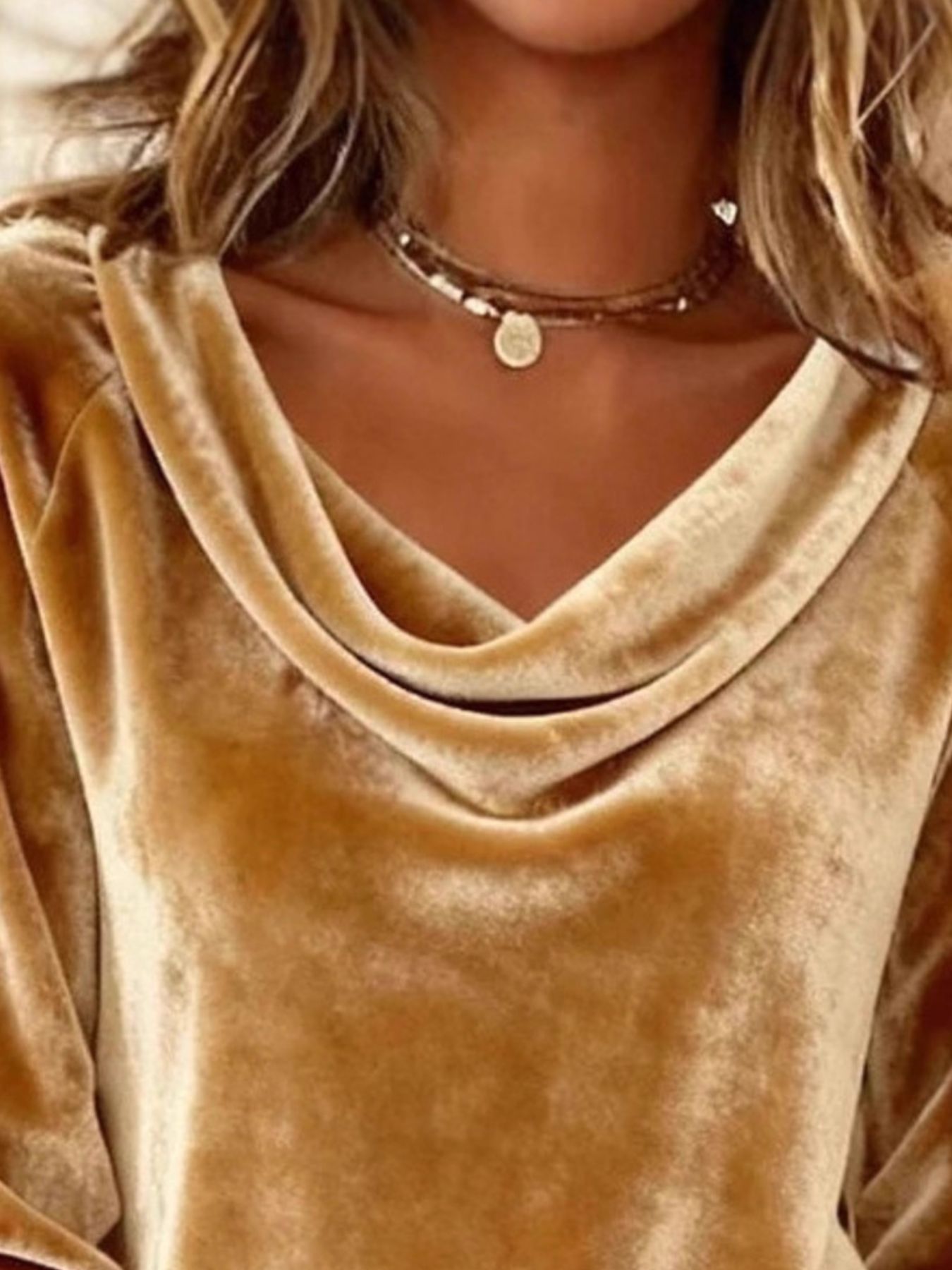 Velvet Cowl Neck Long Sleeve T-Shirt