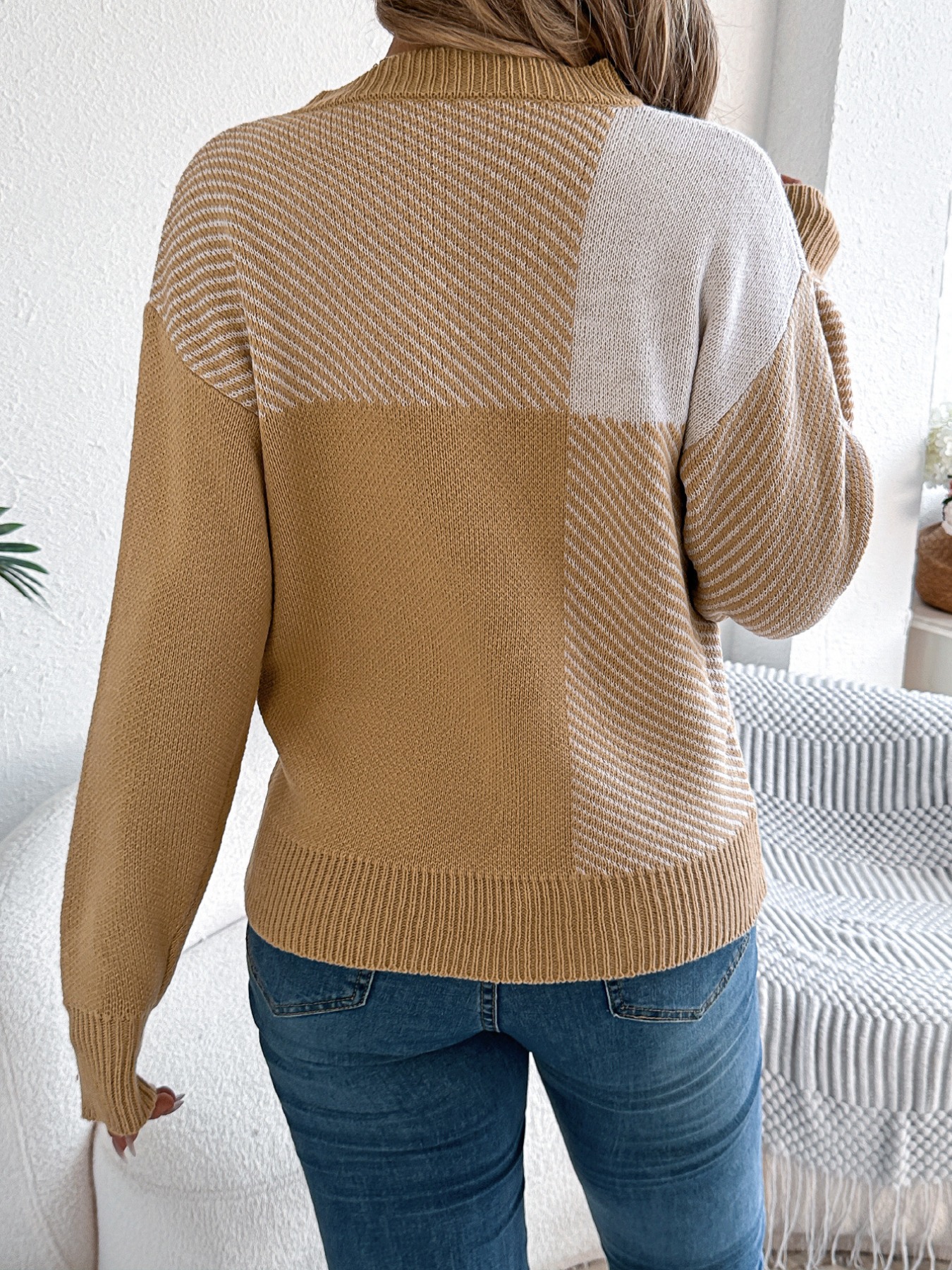 Color Block Striped Round Neck Sweater