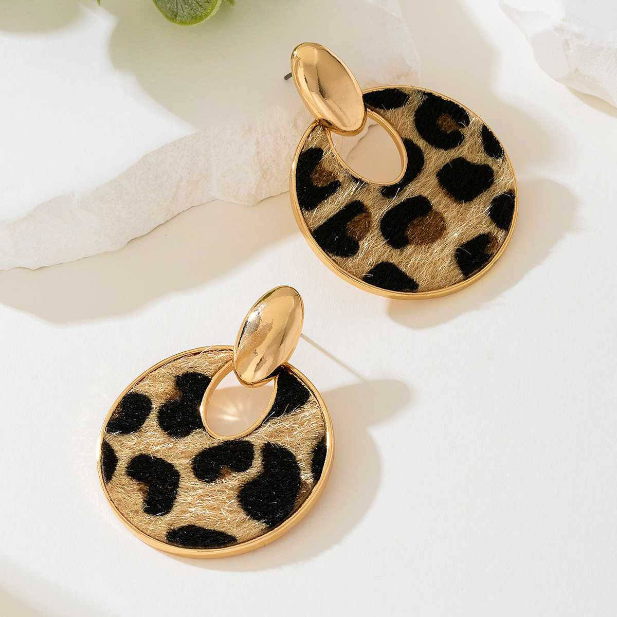 Leopard Circle Dangle Earrings