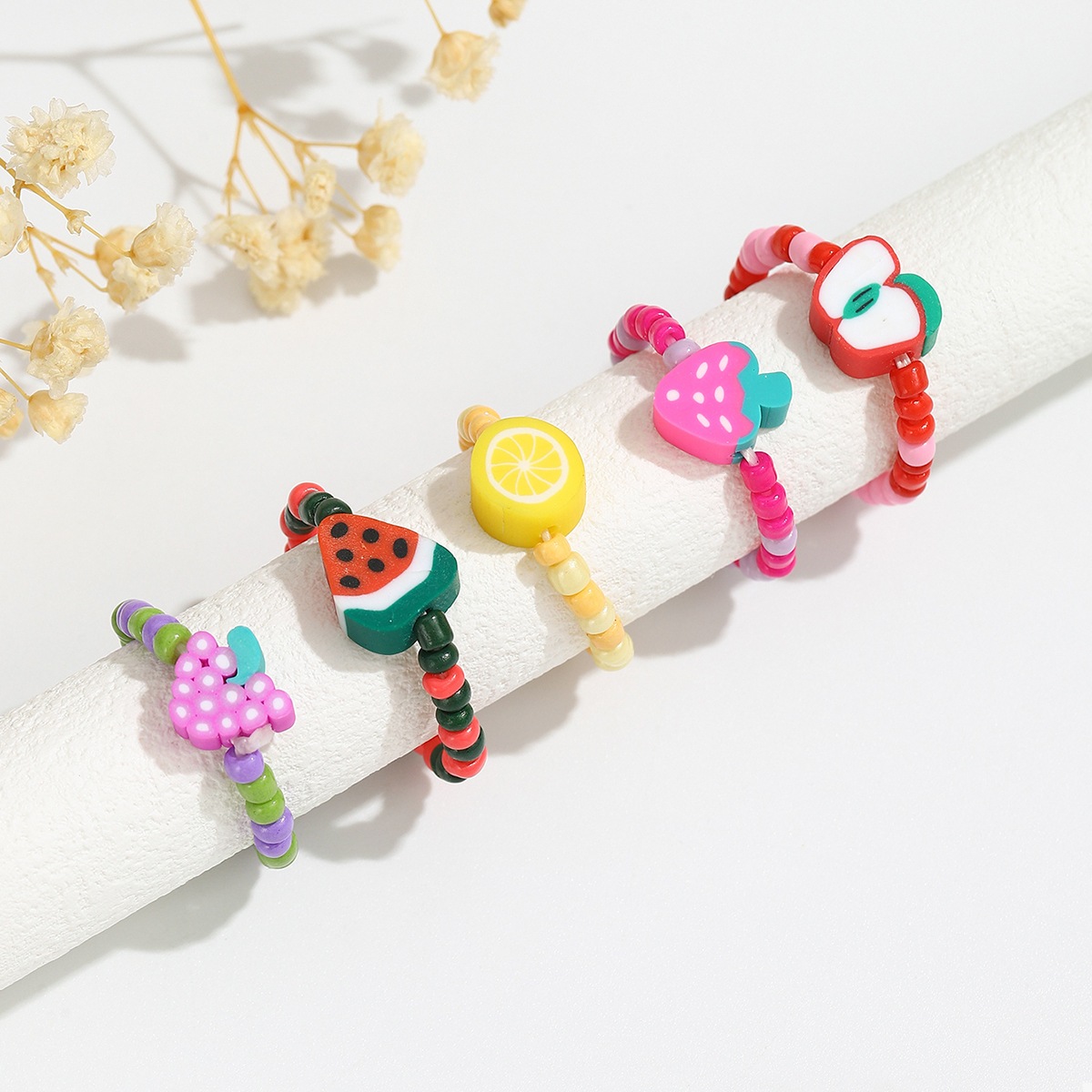 Colorful Fruit Charm Beaded Ring