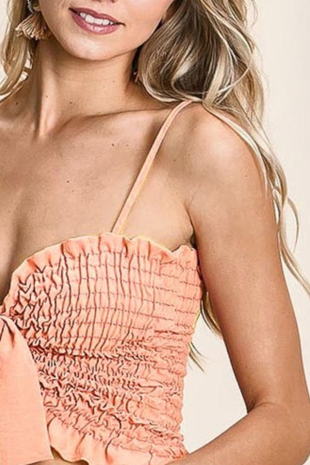 Woven Color Block Smocked with Ribbon Bra Top