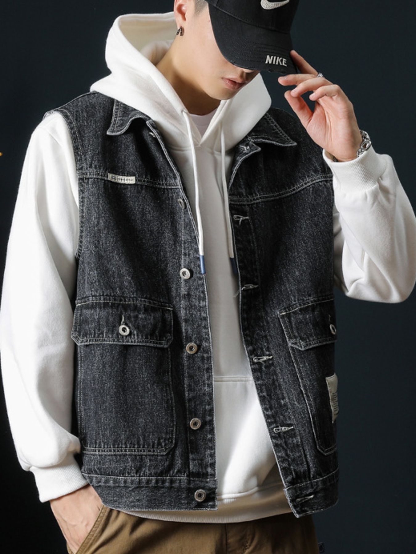 Men's Plus Size Vintage Washed Button Up Denim Vest