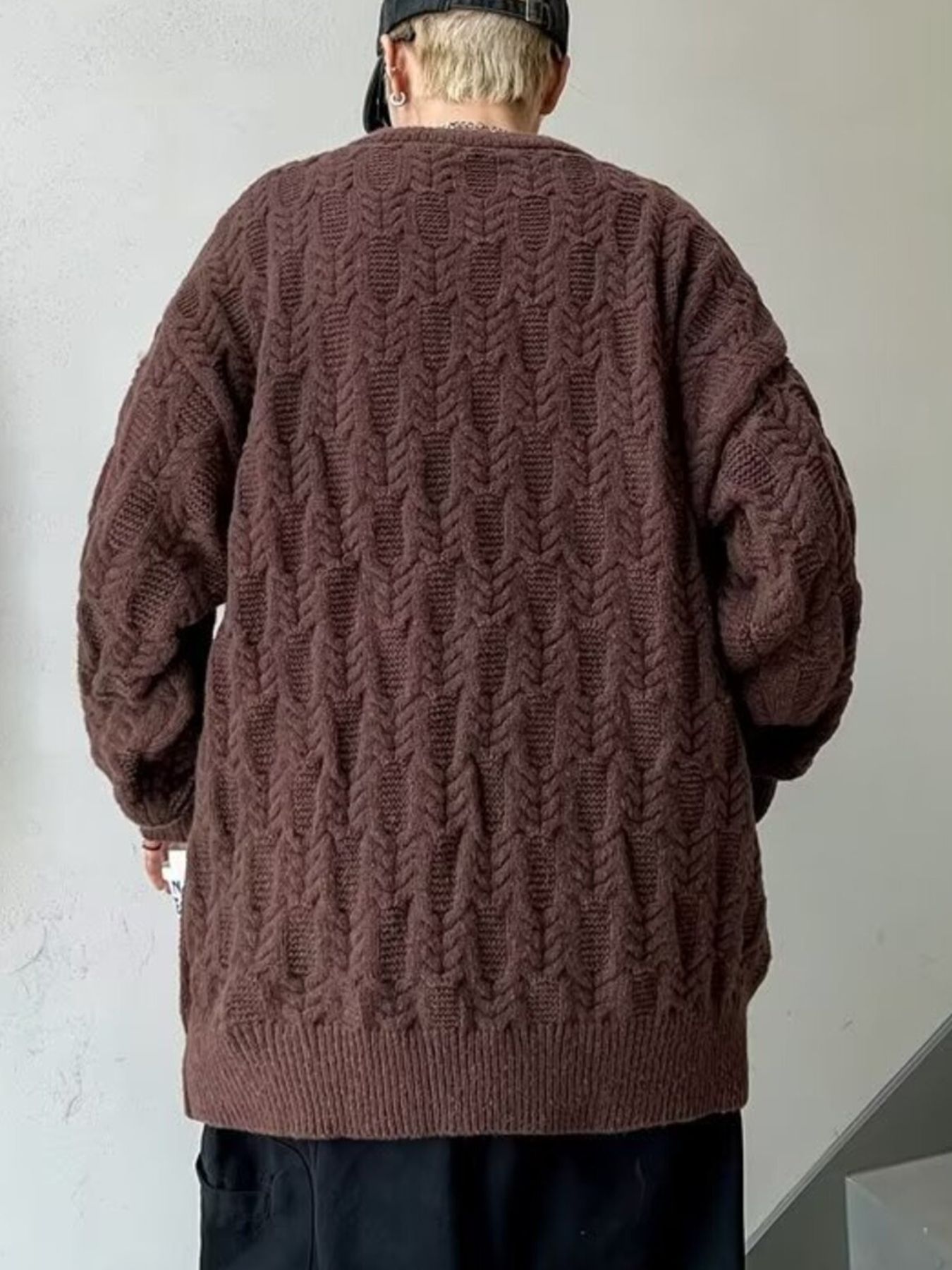Men's Plus Size Textured Knit Long Sleeve Sweater