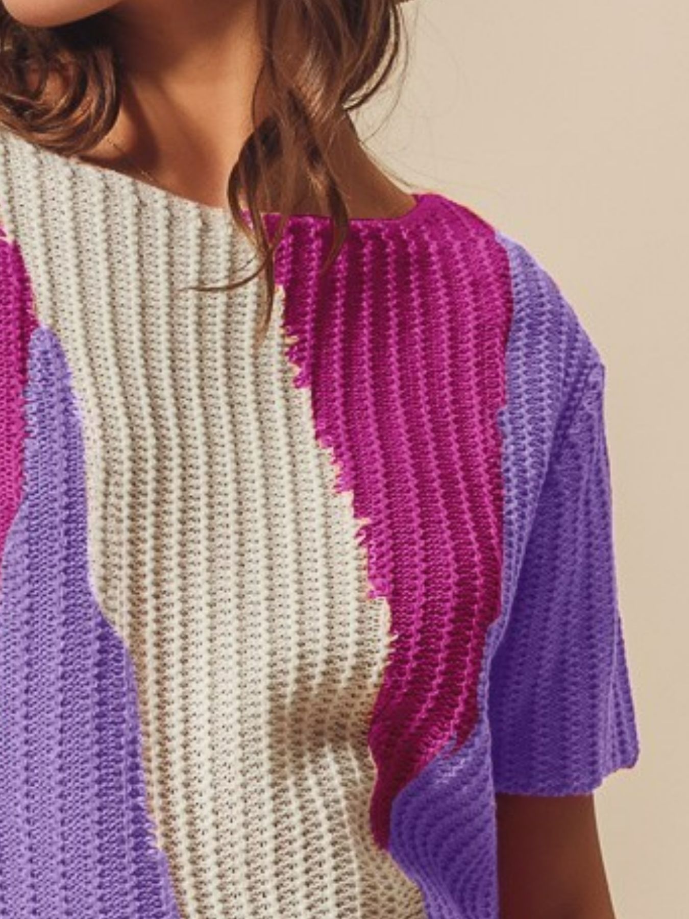 Boat Neck Multi Colored Lightweight Sweater Top