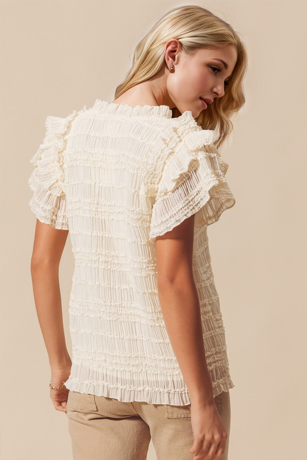 Full Size Frill Notched Flounce Sleeve Blouse