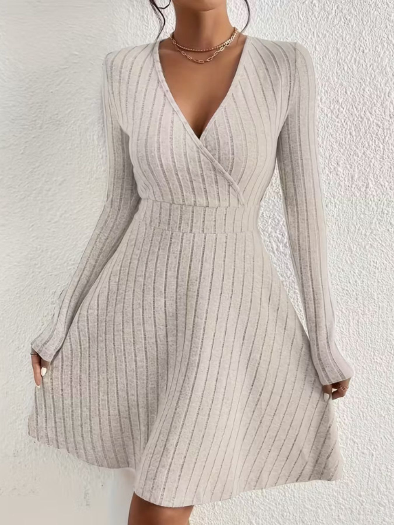 Ribbed Knit Wrap Mini Dress