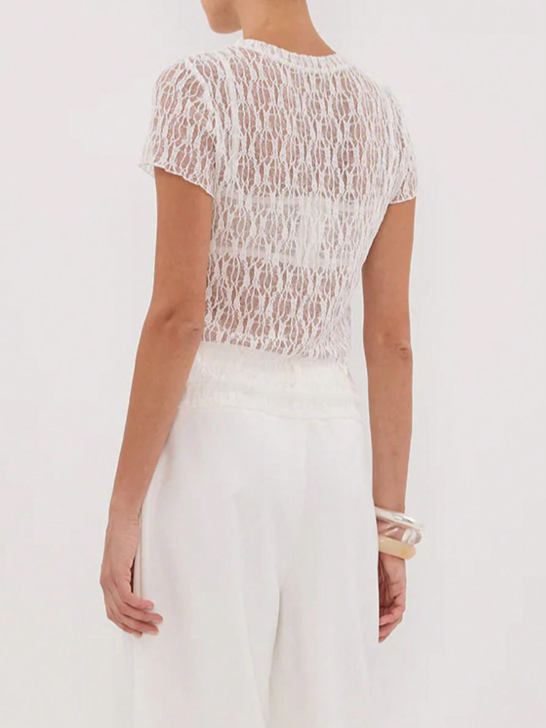 Lace Round Neck Short Sleeve Top