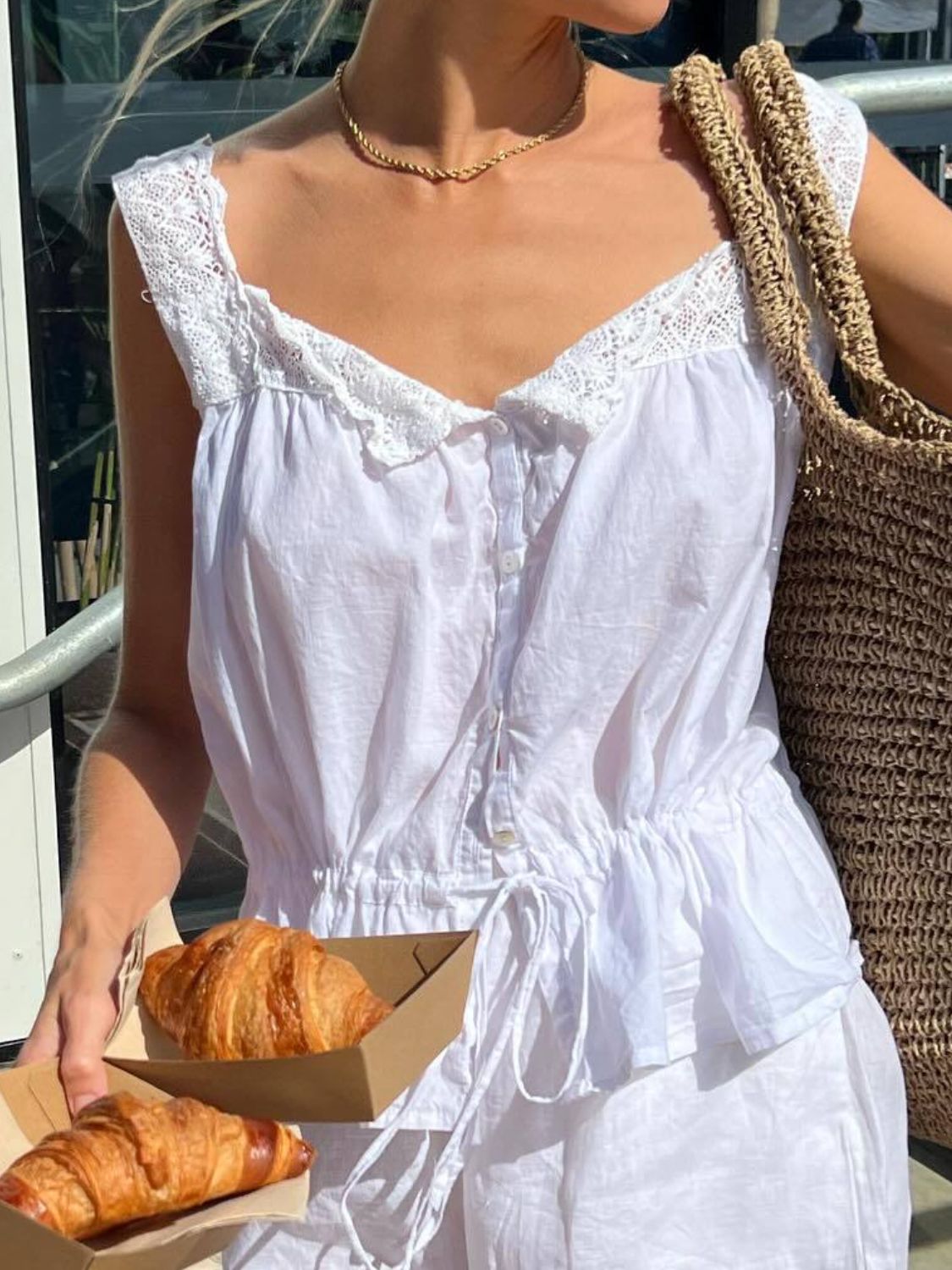 Lace Detail Drawstring Tank