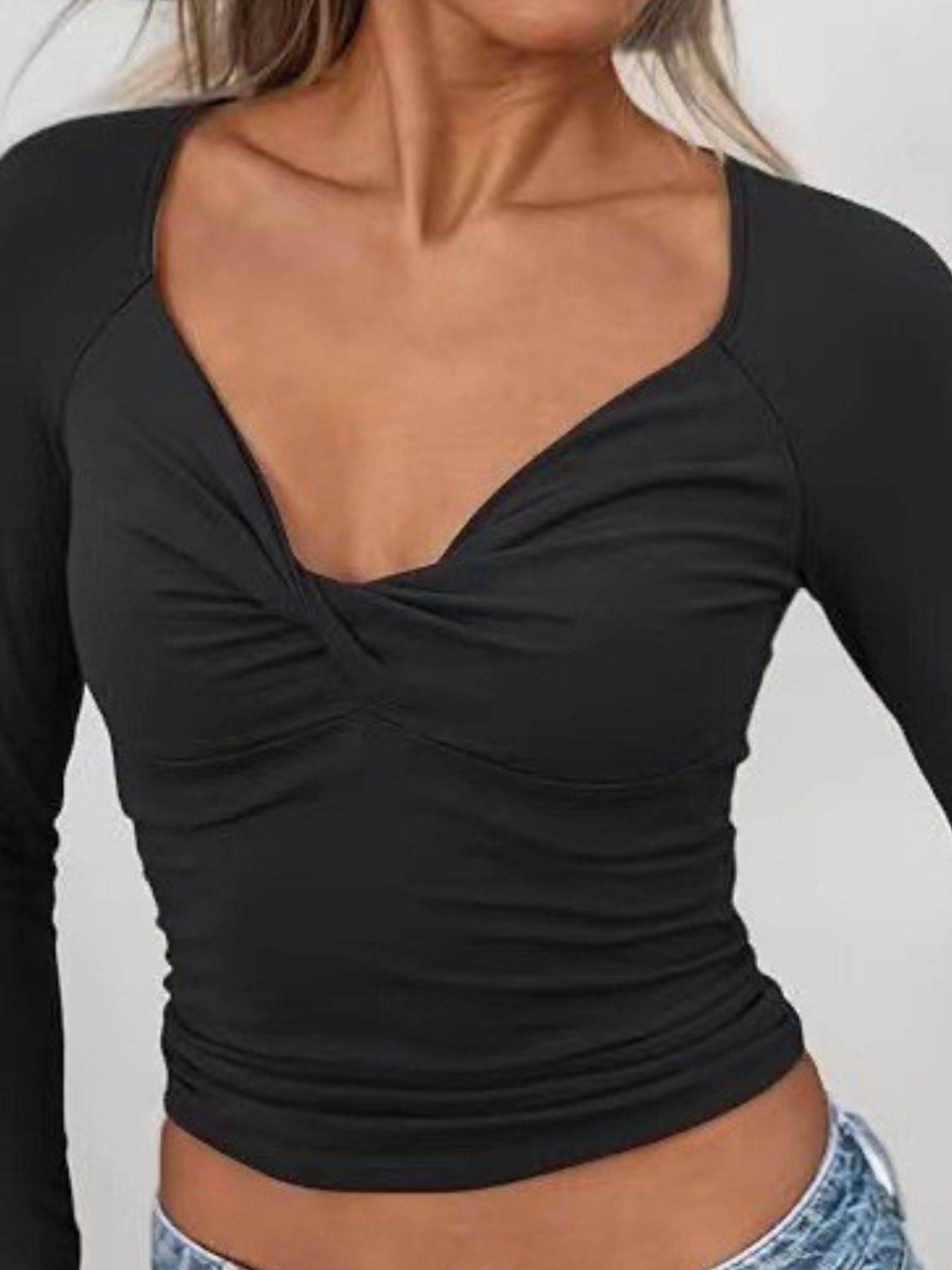 Twist Front Long Sleeve Fitted T-Shirt