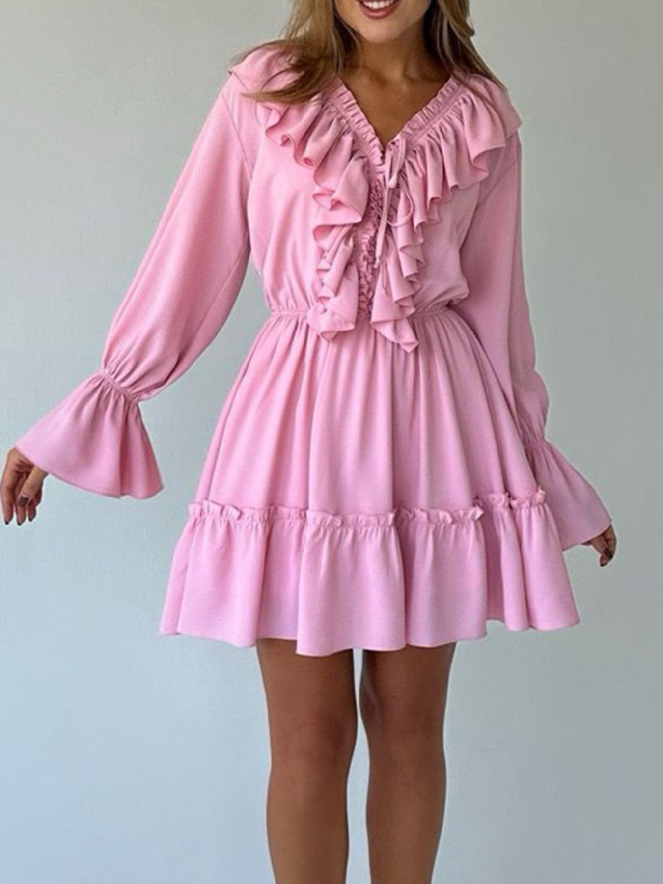 Ruffle Flounce Sleeve Mini Dress