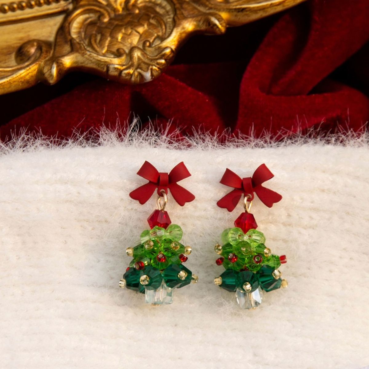 Christmas Tree Bowknot Dangle Earrings