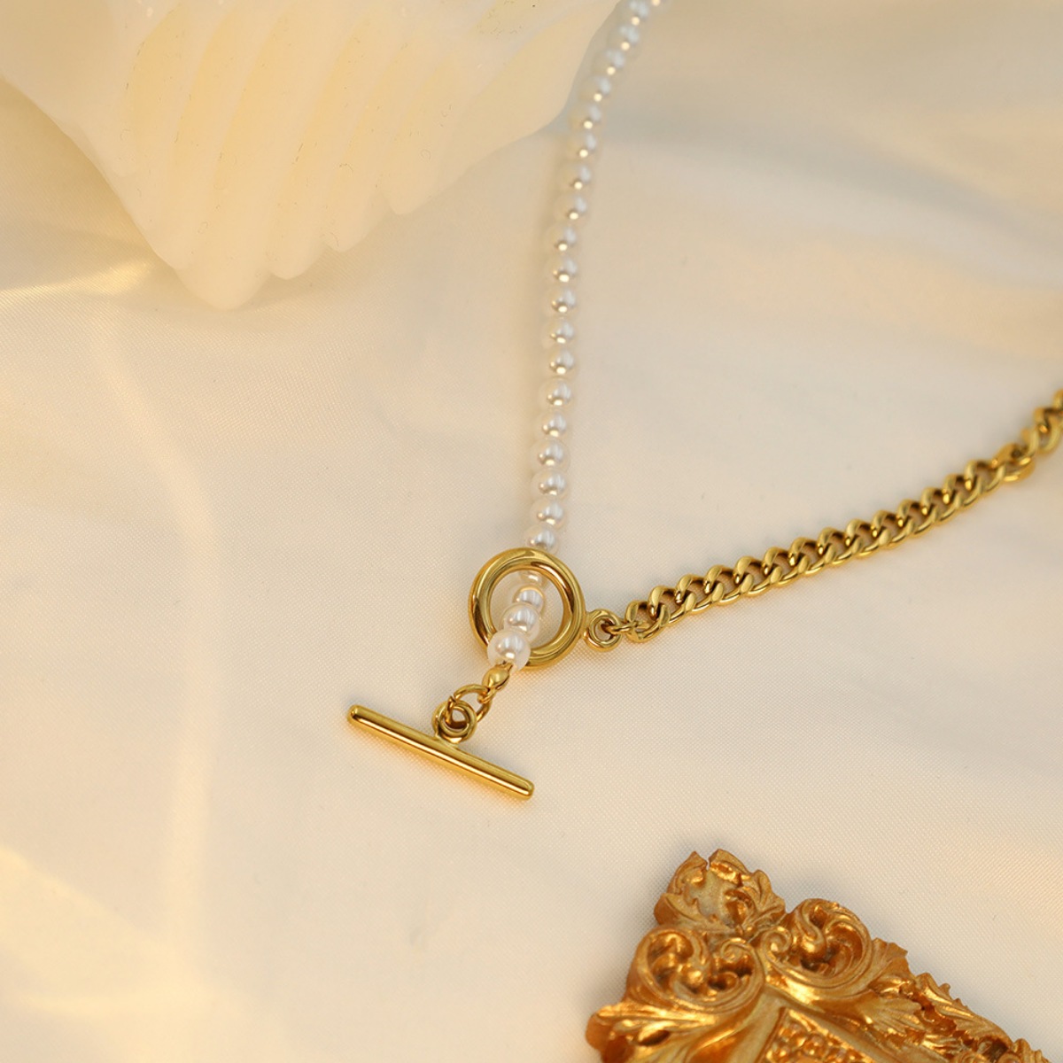 18K Gold-Plated Pearl Toggle Necklace