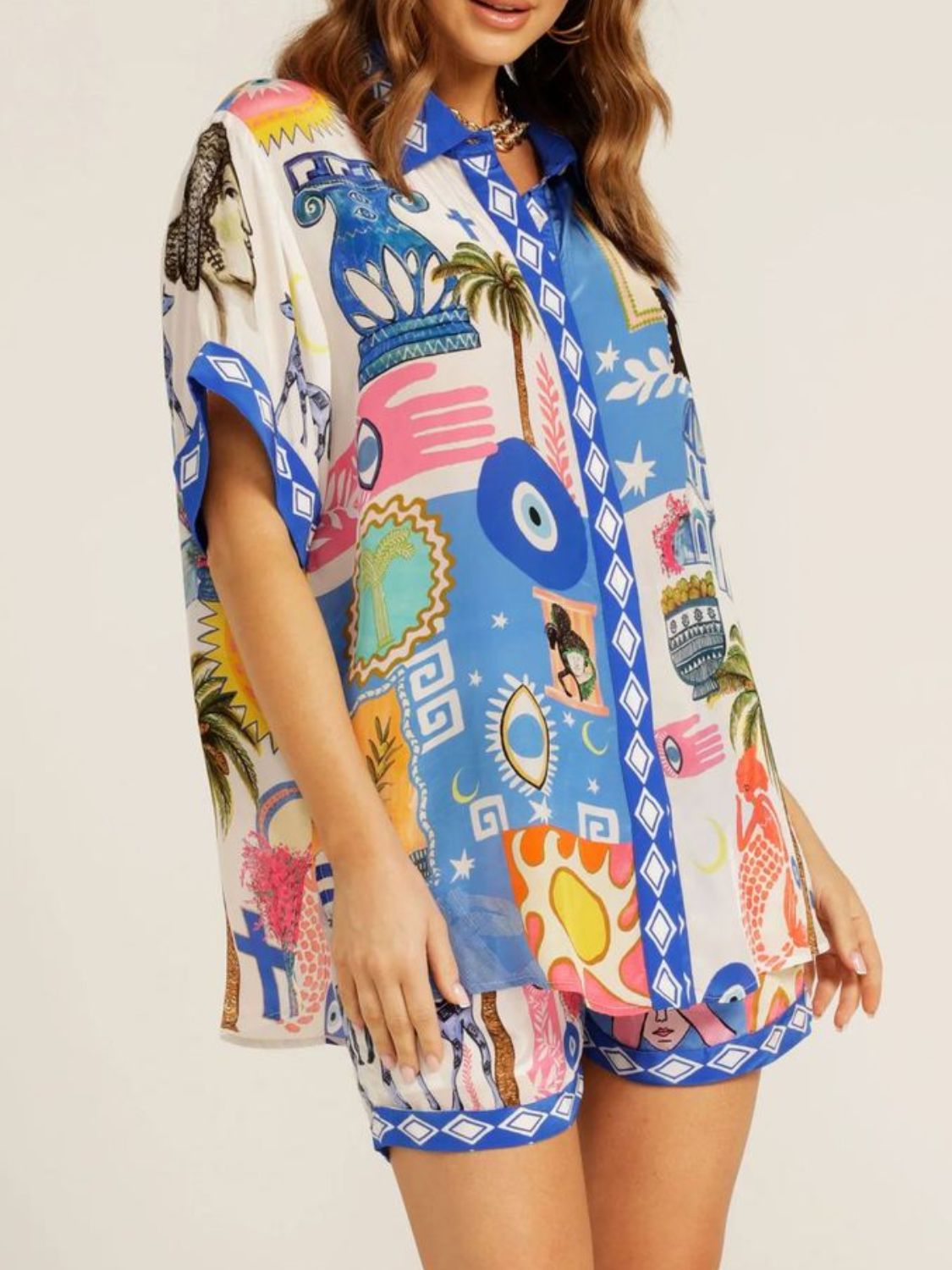 Button Up Half Sleeve Top and Shorts Set