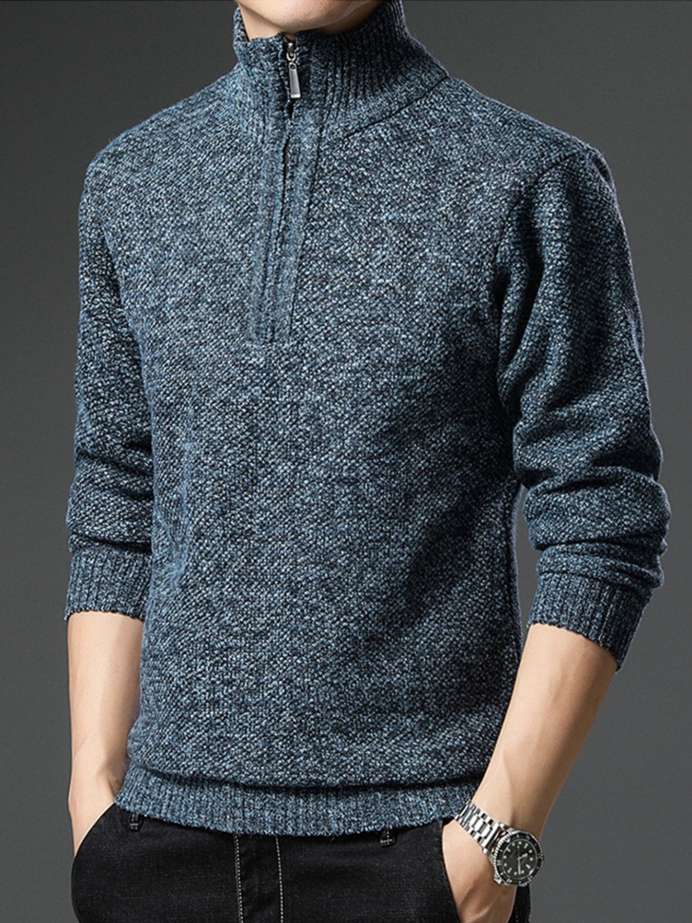 Men's Plus Size Half-Zip Knitted Pullover Sweater