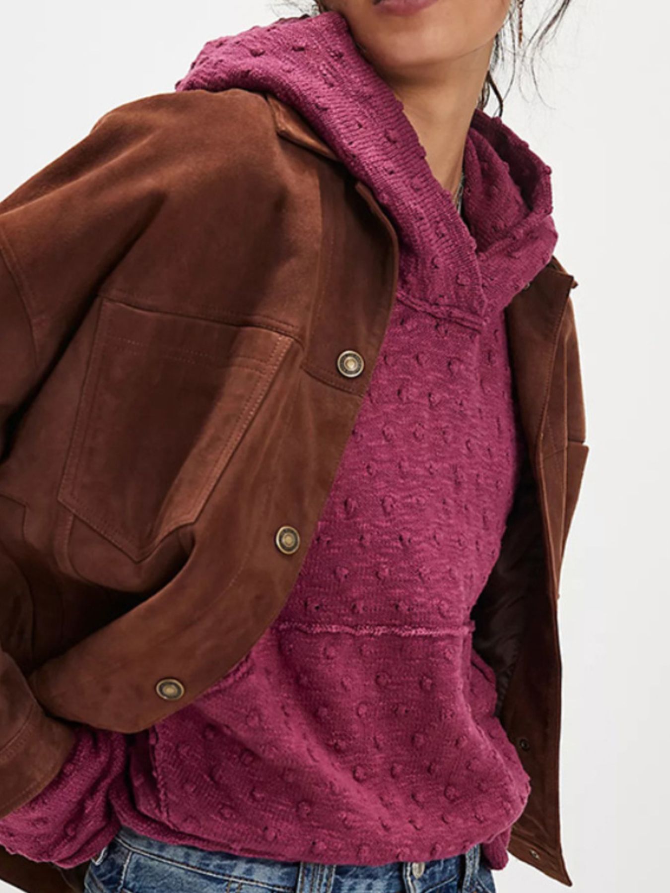 Textured Dot Knit Long Sleeve Hooded Sweater