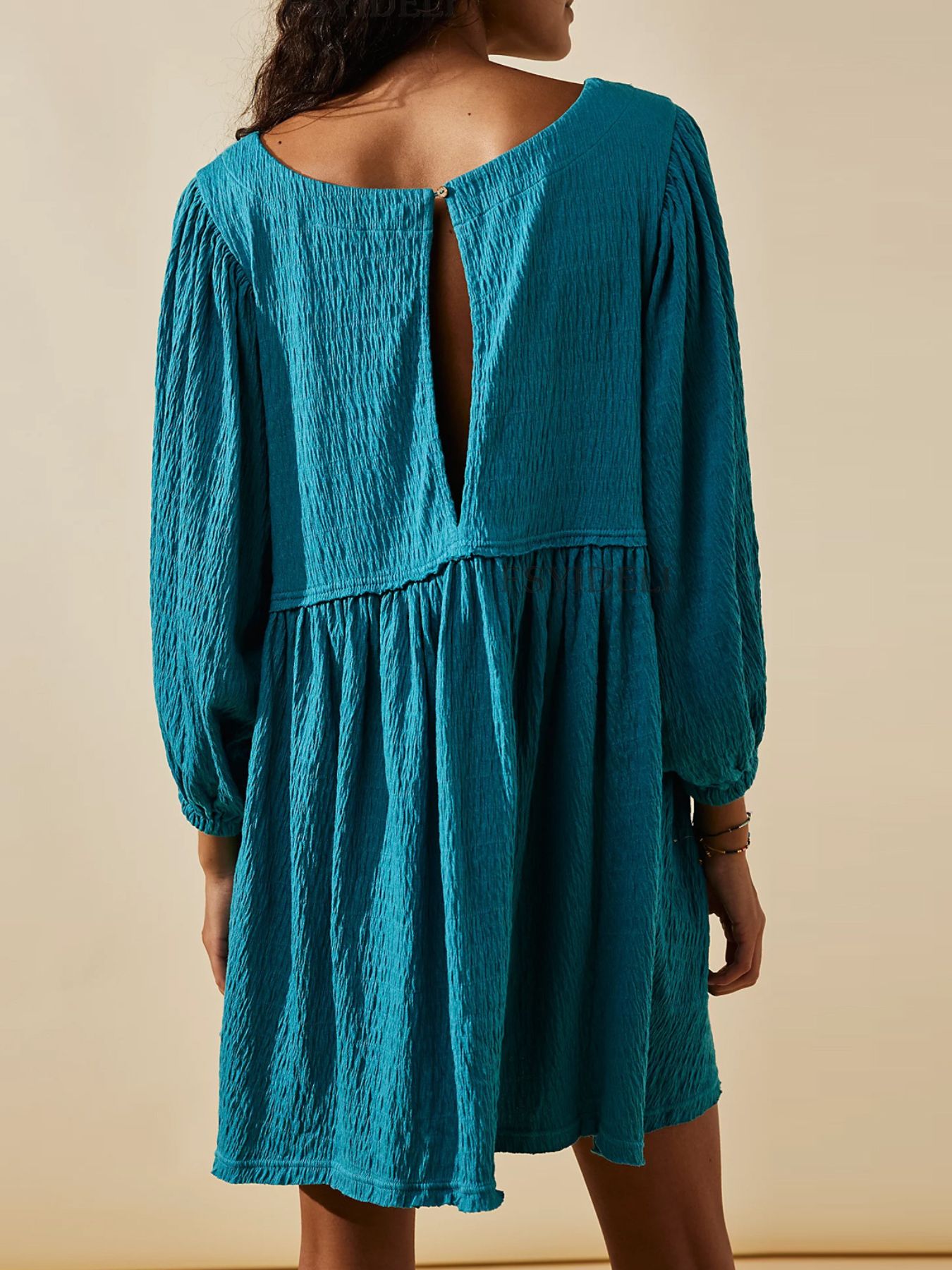 Textured Round Neck 3/4 Sleeve Dress