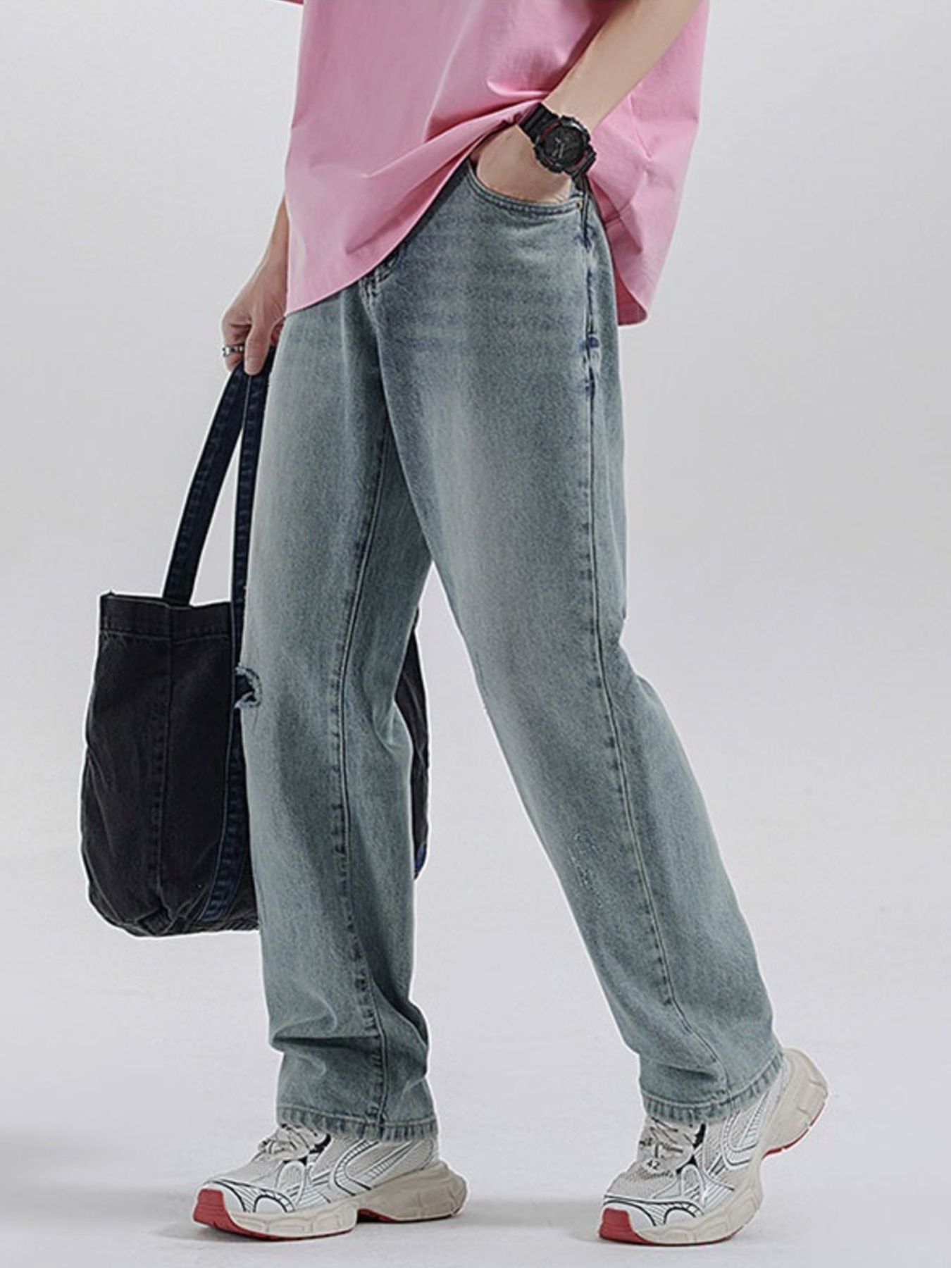 Men's Distressed Wide Leg Jeans