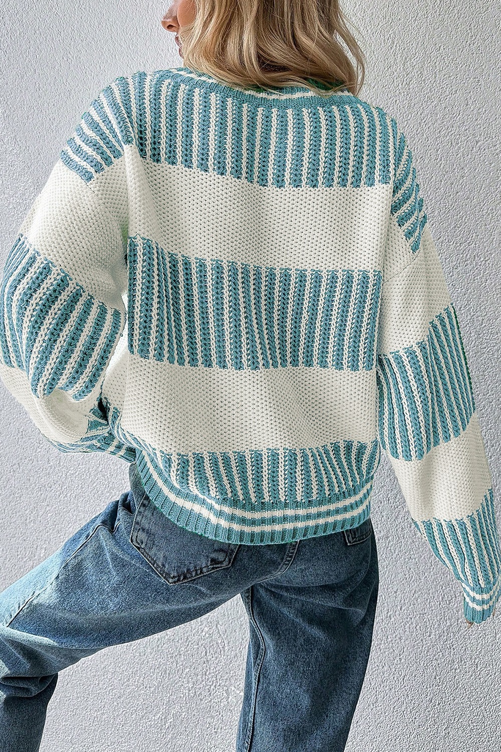 Two Tone Striped Patchwork Drop Shoulder Loose Sweater