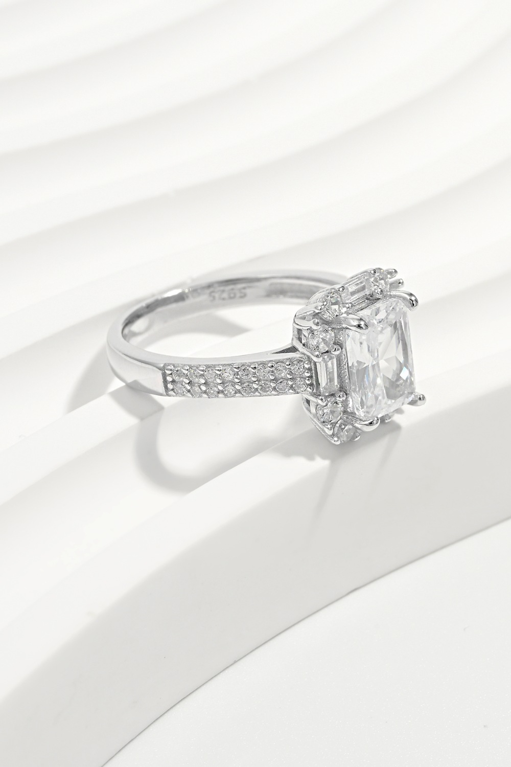 925 Sterling Silver Inlaid Zircon Square Ring