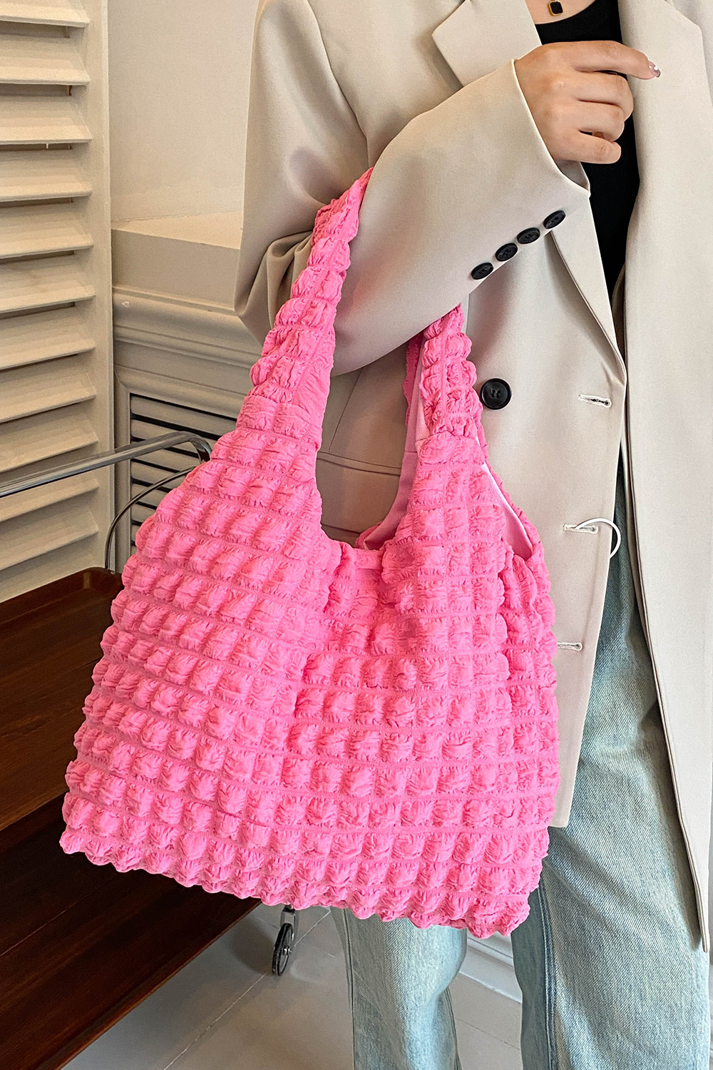 Ruched Polyester Large Handbag 2