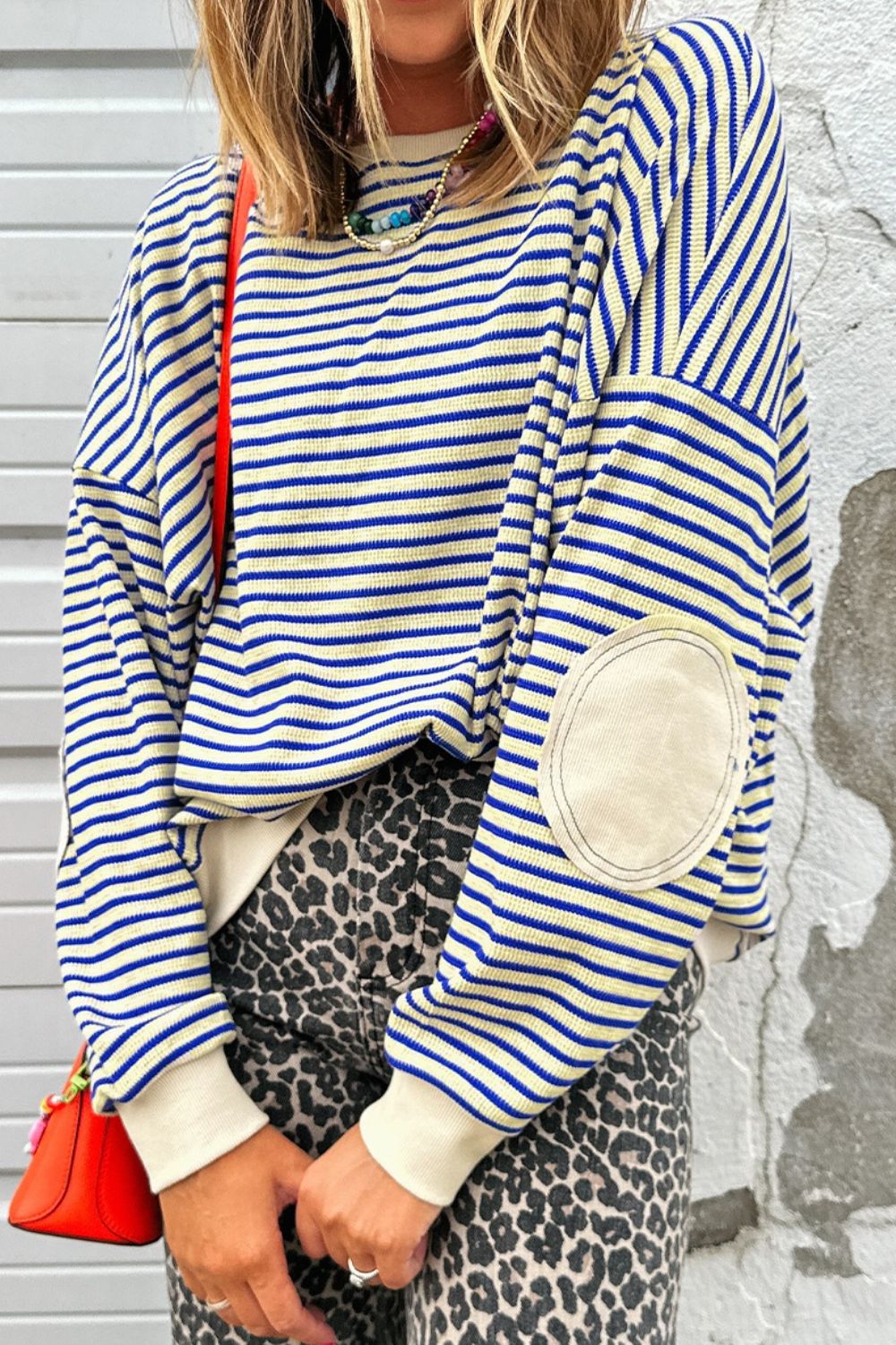 Striped Round Neck Dropped Shoulder Sweatshirt