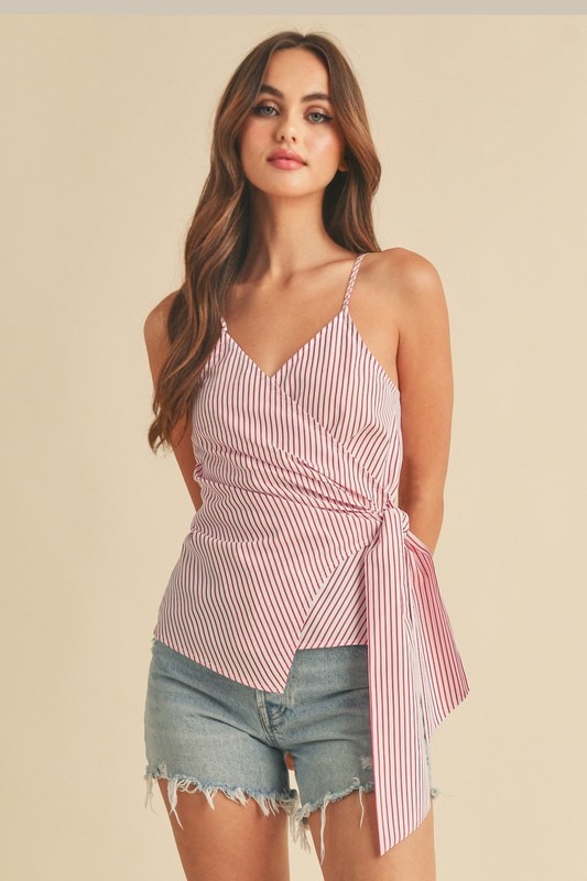 Side Knotted Surplice Striped Cami
