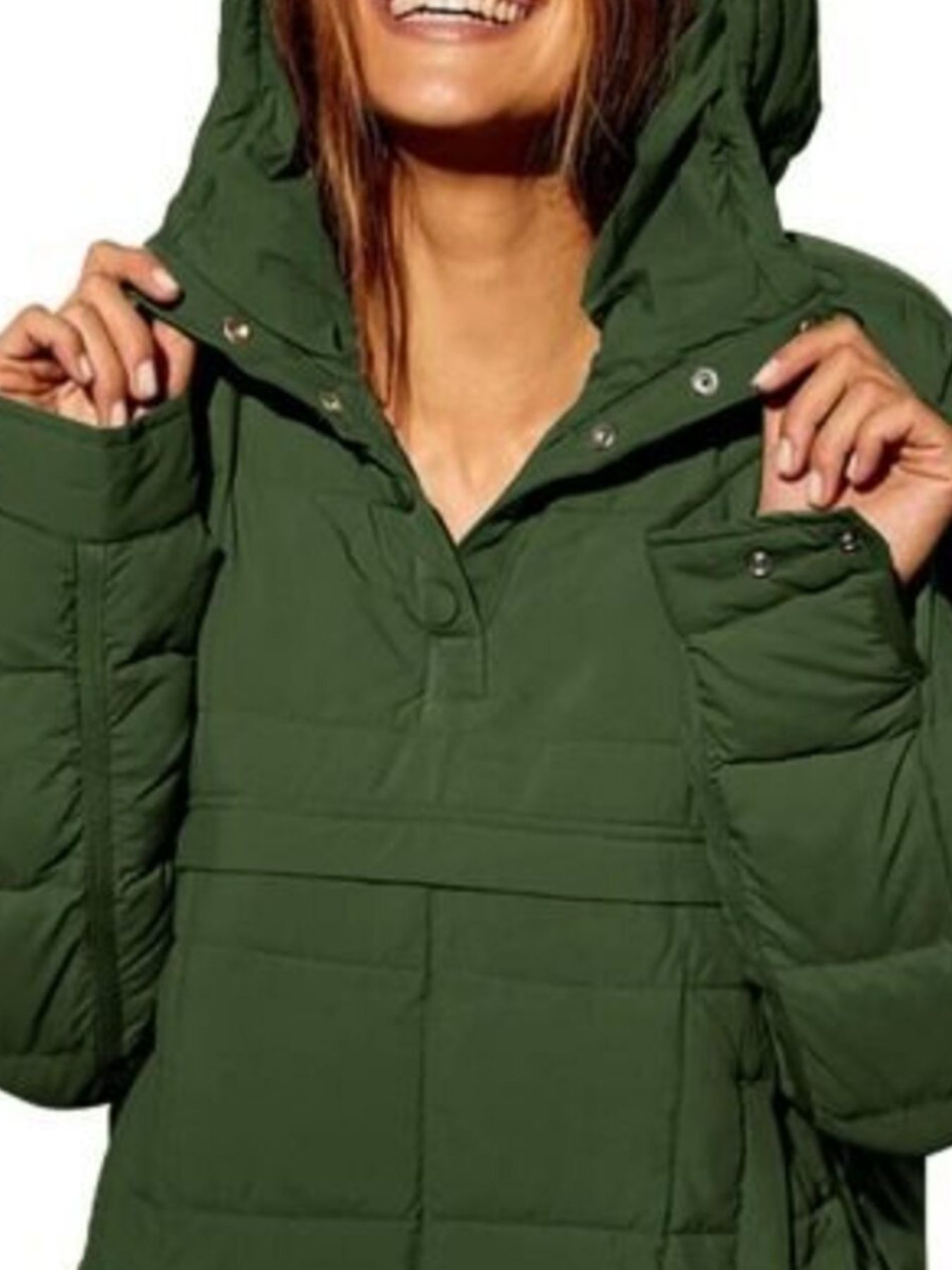 Full Size Quarter Snap Hooded Puffer Top Plus Size