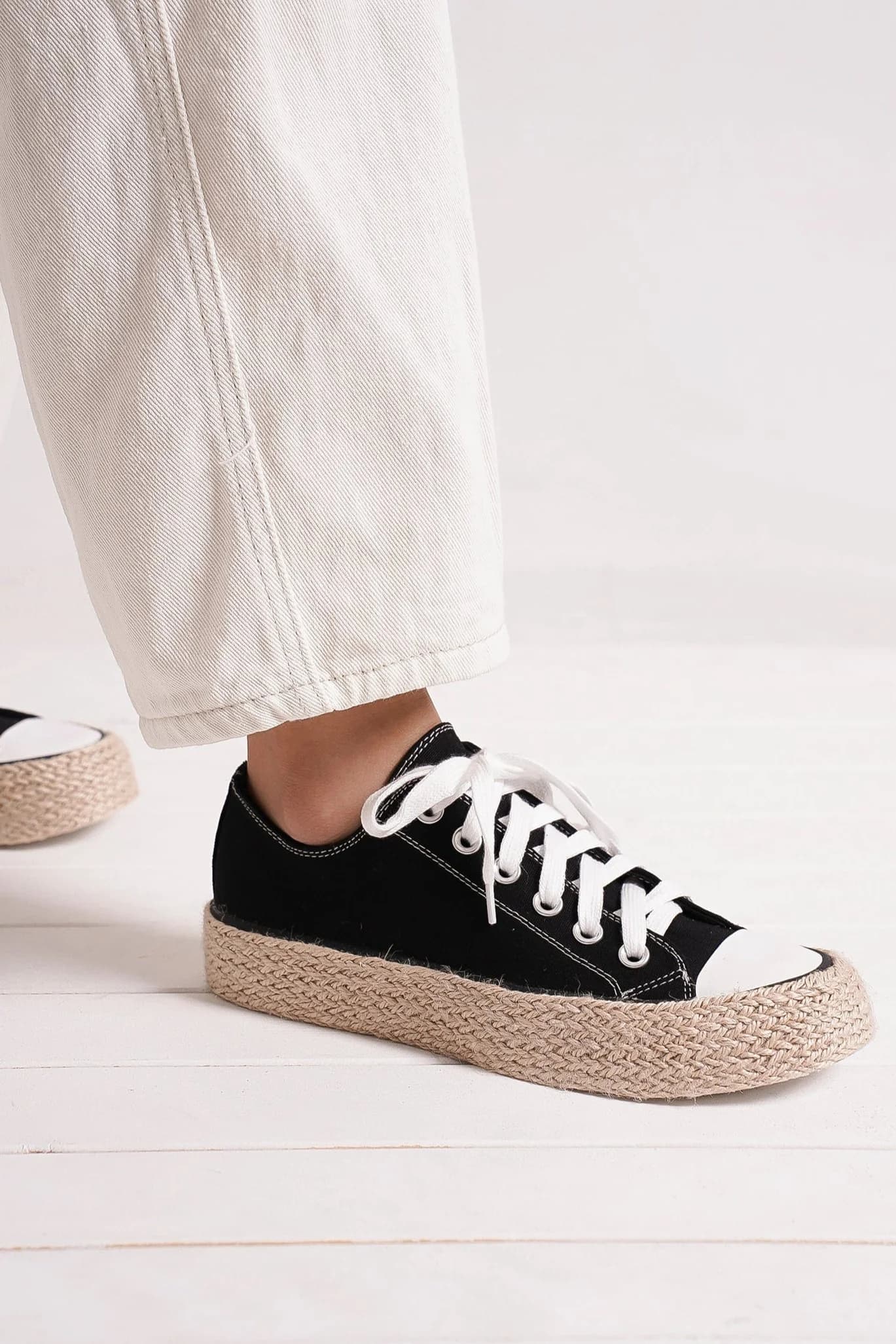 Lace Up Woven Espadrille Sole Sneakers