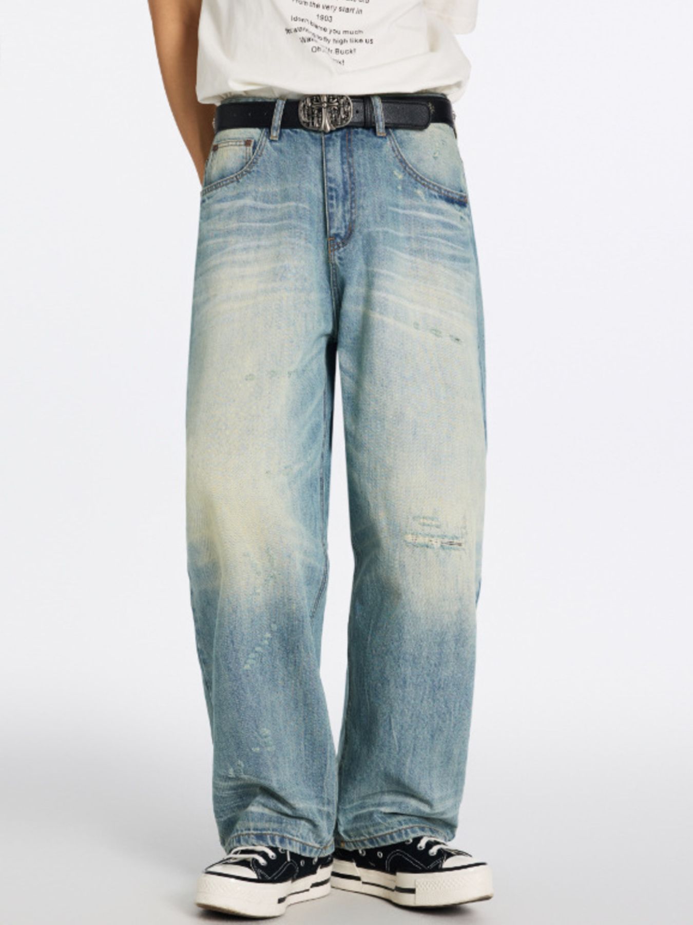 Men's Washed Wide Leg Jeans