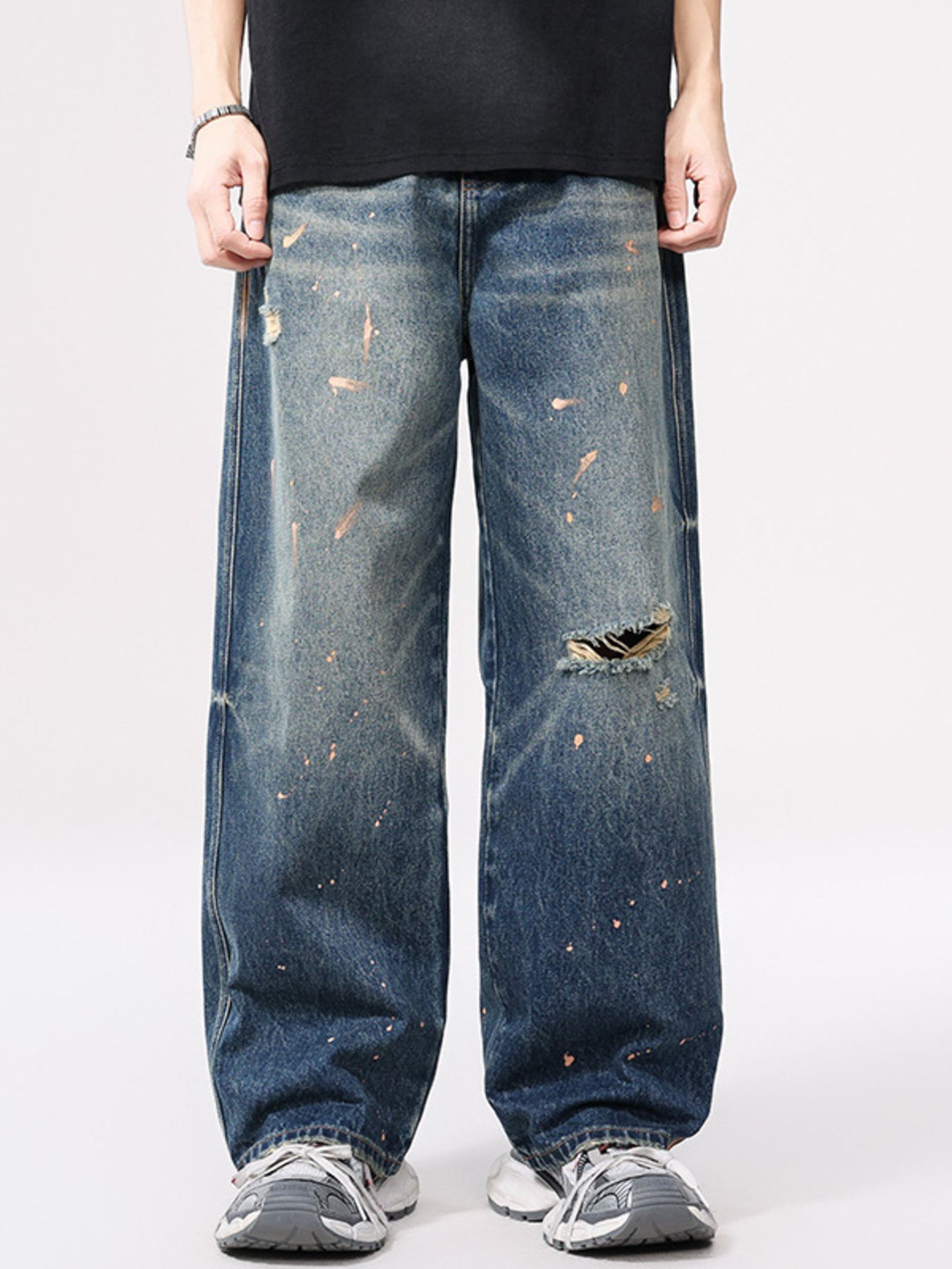 Men's Full Size Distressed Wide Leg Vintage Jeans Plus Size