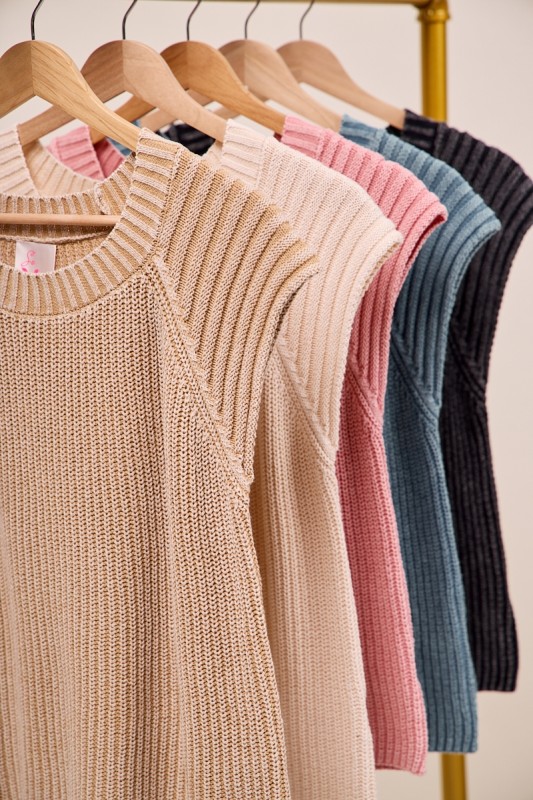 Mineral Washed Raglan Sleeveless Sweater Top