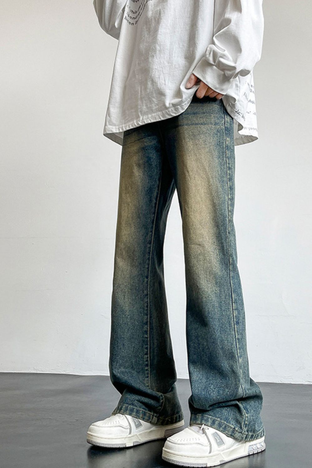 Men's Full Size Vintage Wash Wide Leg Jeans Plus Size