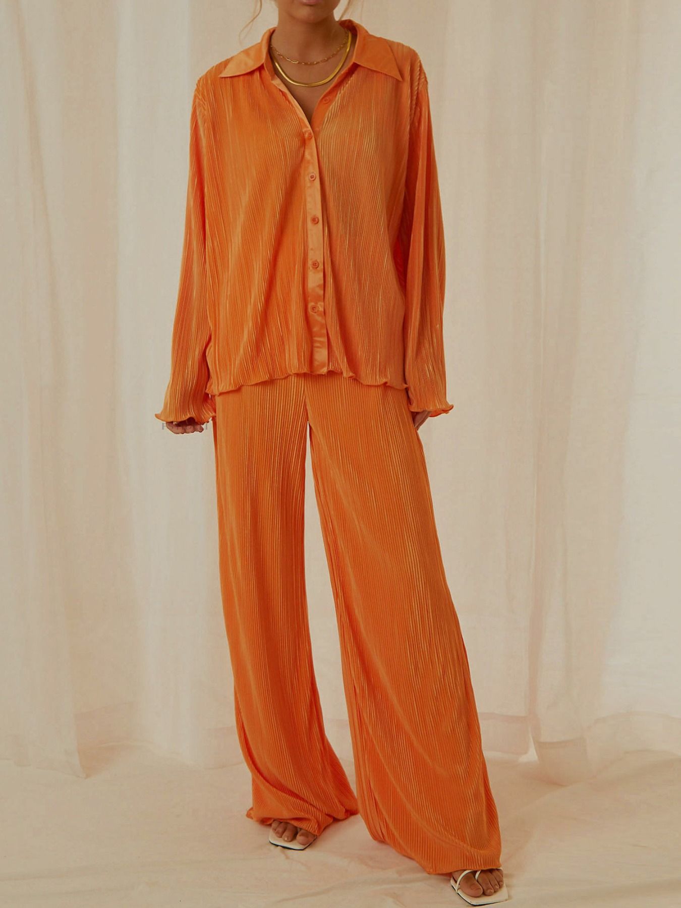 Button Up Long Sleeve Top and Pants Set