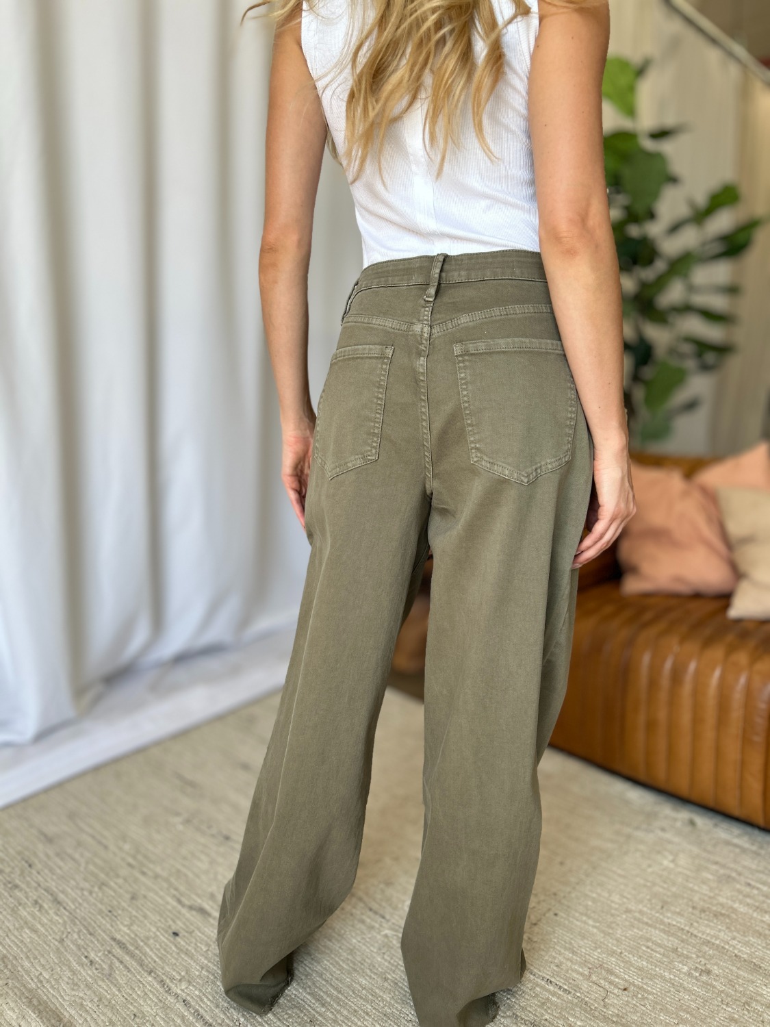 Full Size High Rise Garment Dye Wide Leg Jeans
