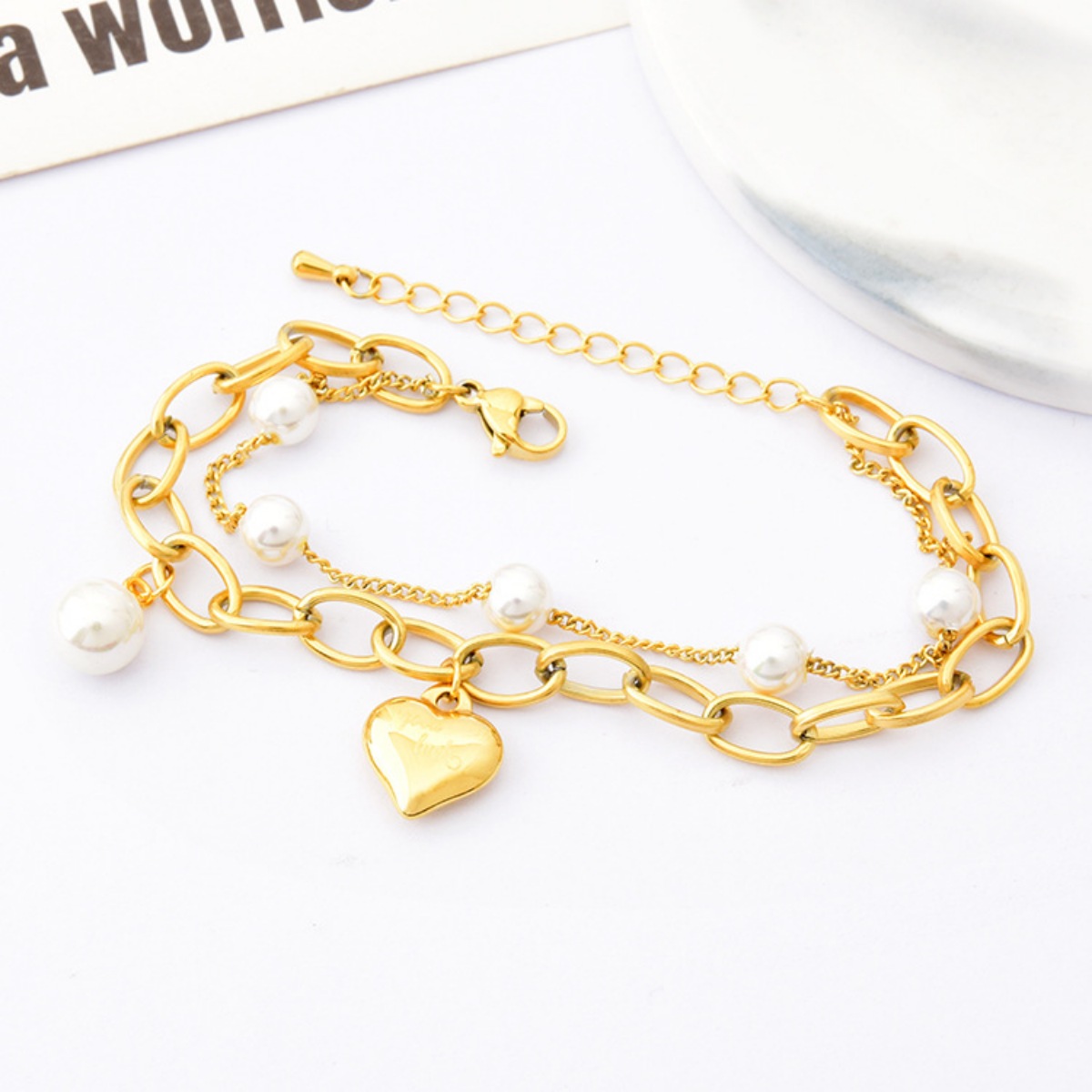 18K Gold-Plated Heart Charm Bracelet