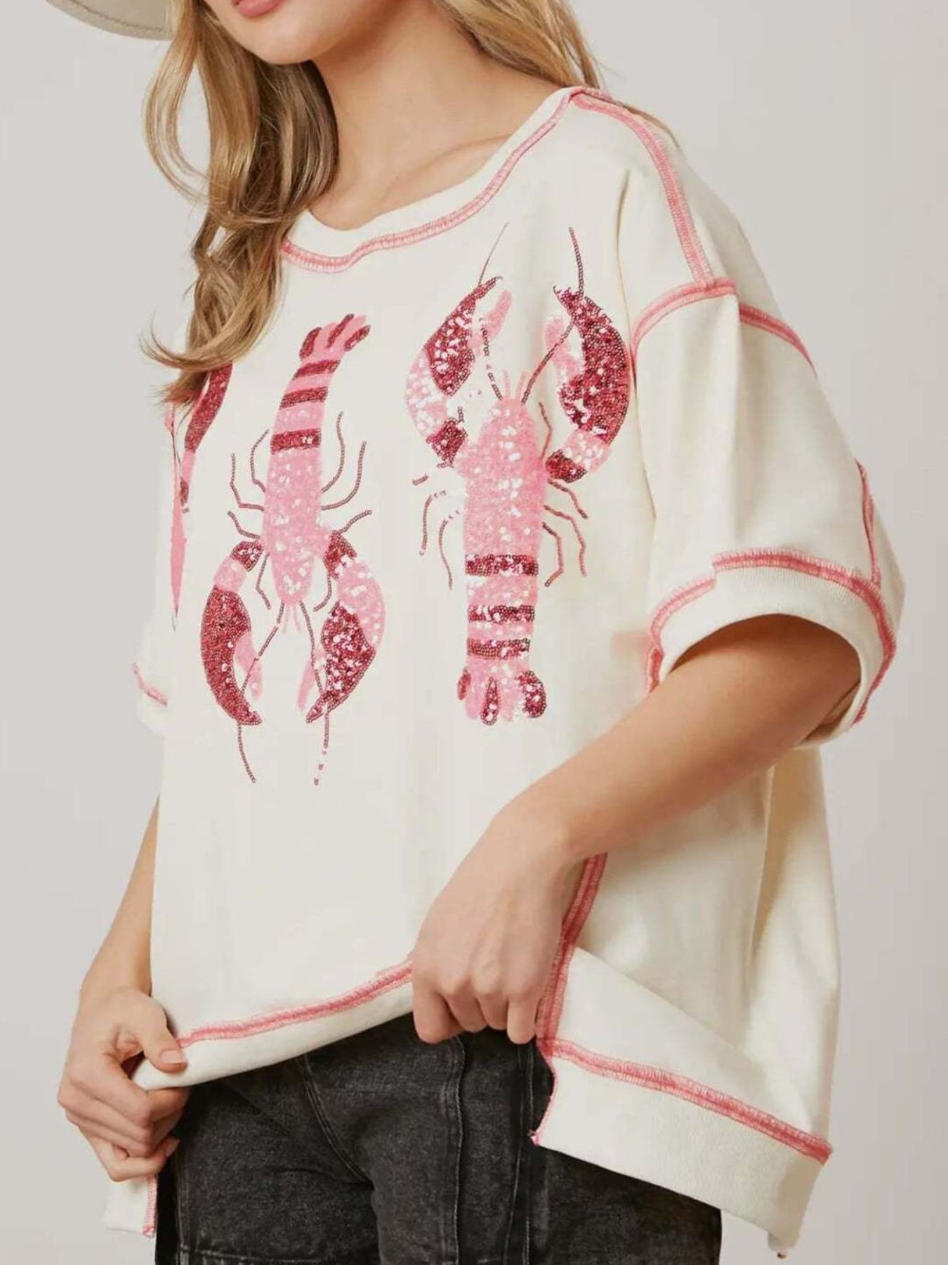 Sequin Lobster Half Sleeve T-Shirt