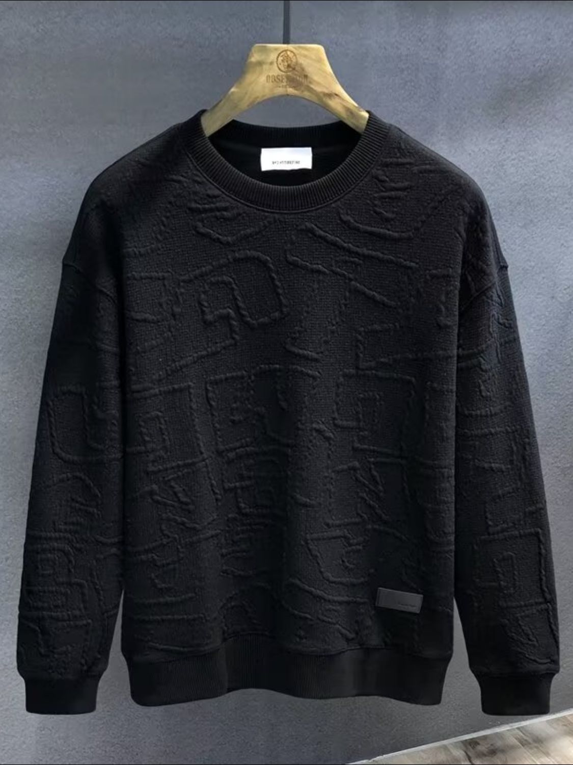 Men's Plus Size Textured Round Neck Long Sleeve Sweatshirt