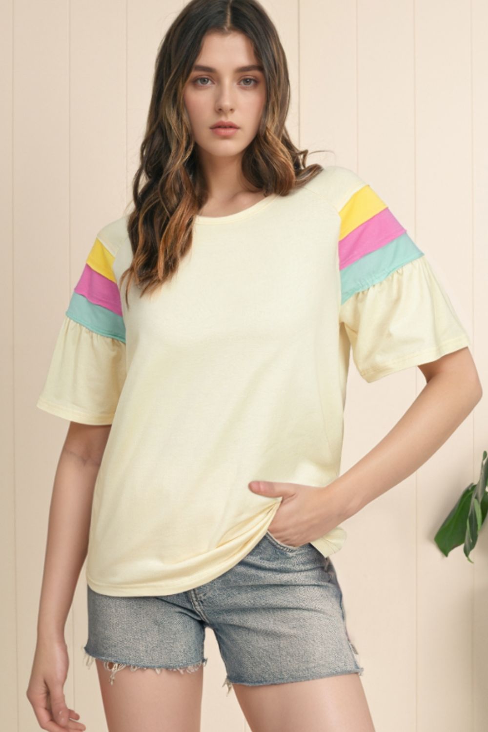 Color Block Stitched Sleeve Loose T Shirt