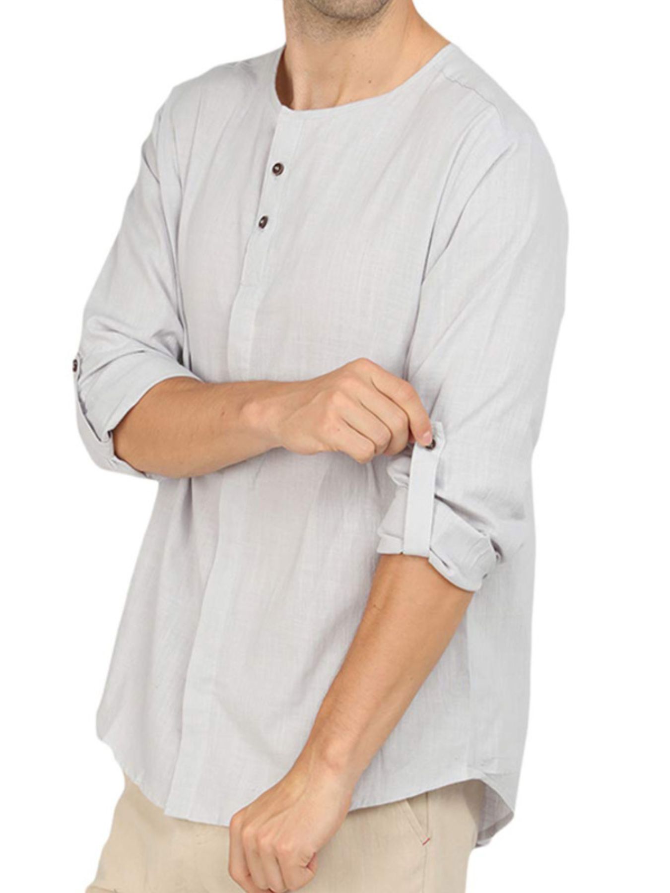 Men's Roll-Up Sleeve Linen Blend Polo Shirt