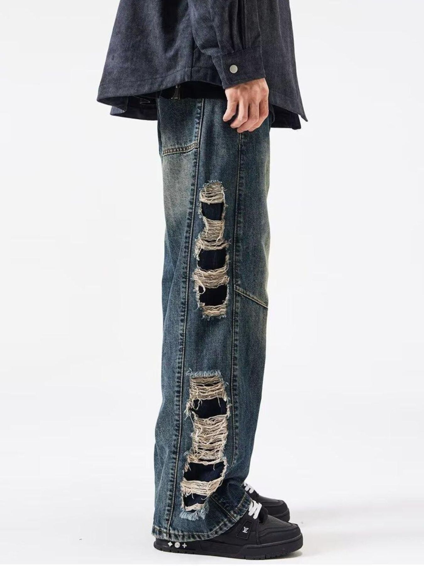 Men's Full Size Distressed Wide Leg Baggy Jeans Plus Size