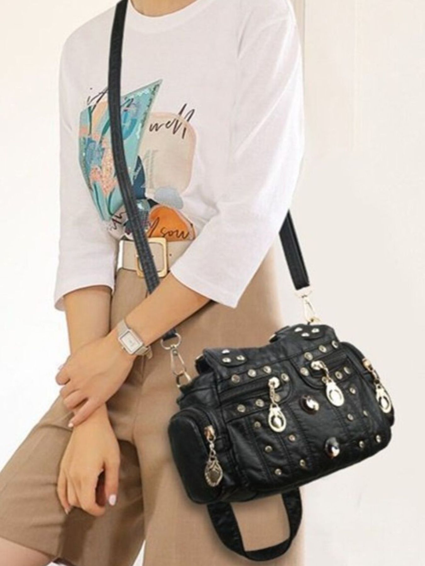 Rivet Decor Multifunctional Crossbody Bag