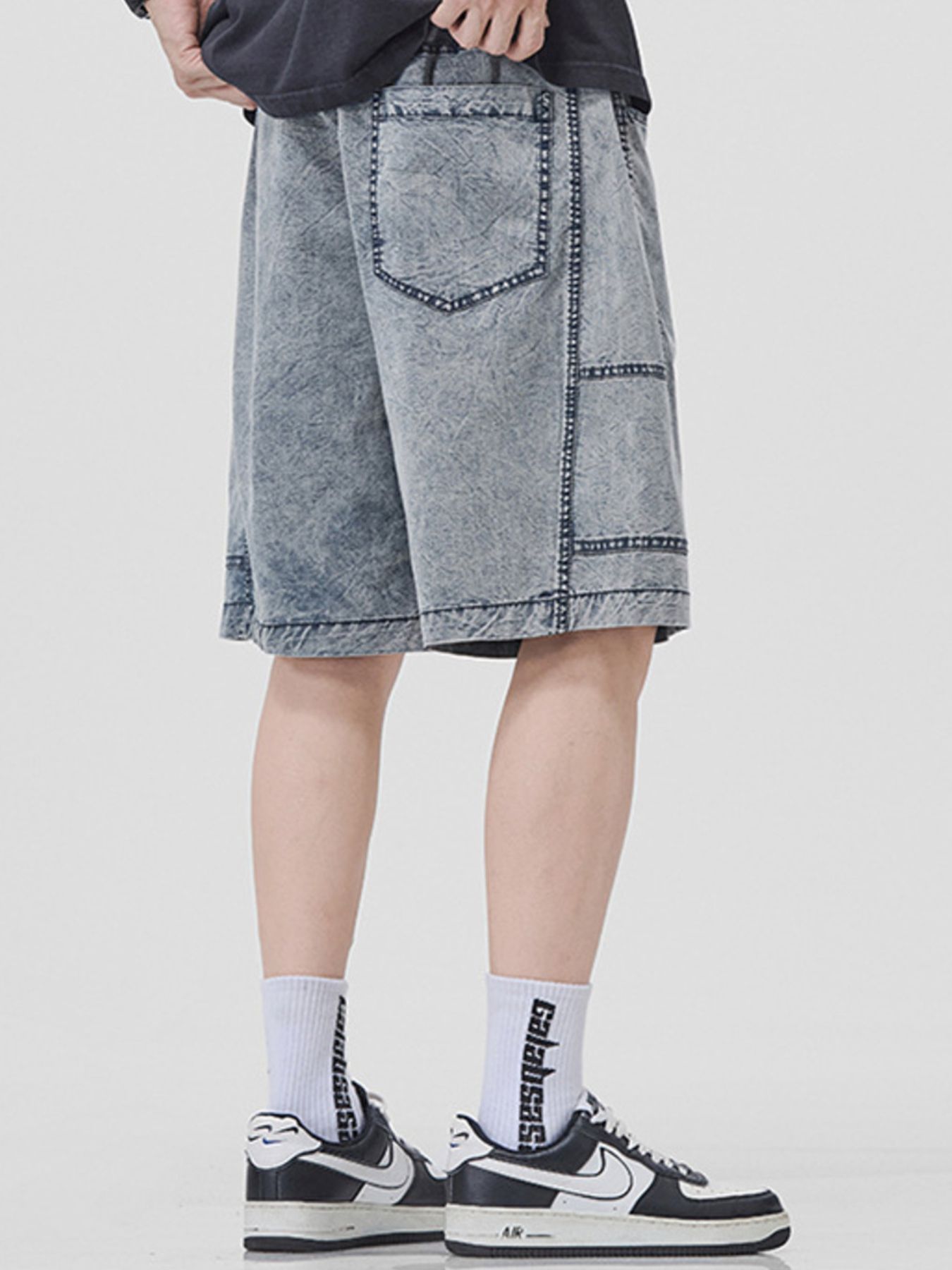 Men's Plus Size Drawstring Washed Denim Shorts