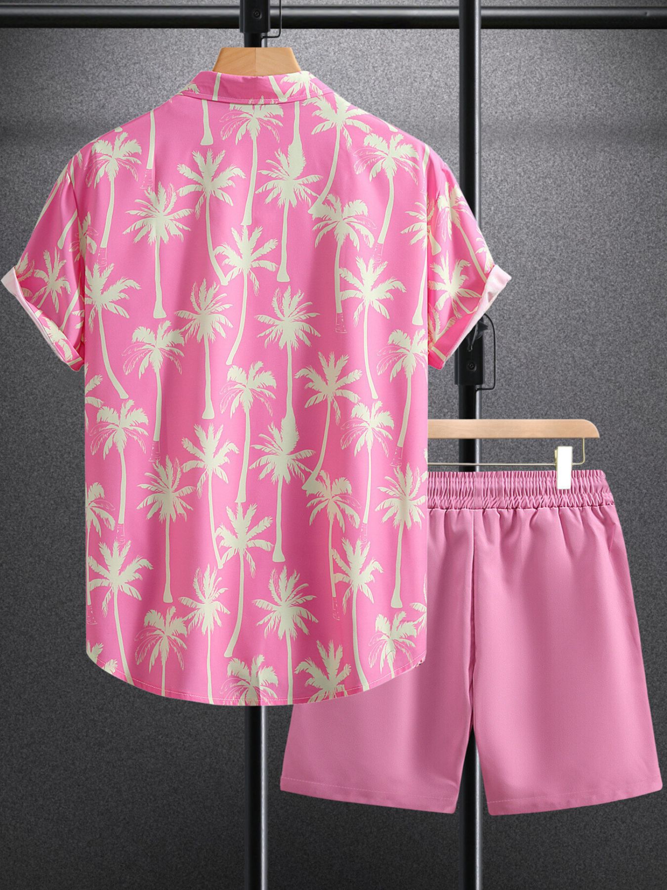 Men's Palm Tree Print Top and Shorts Summer Set